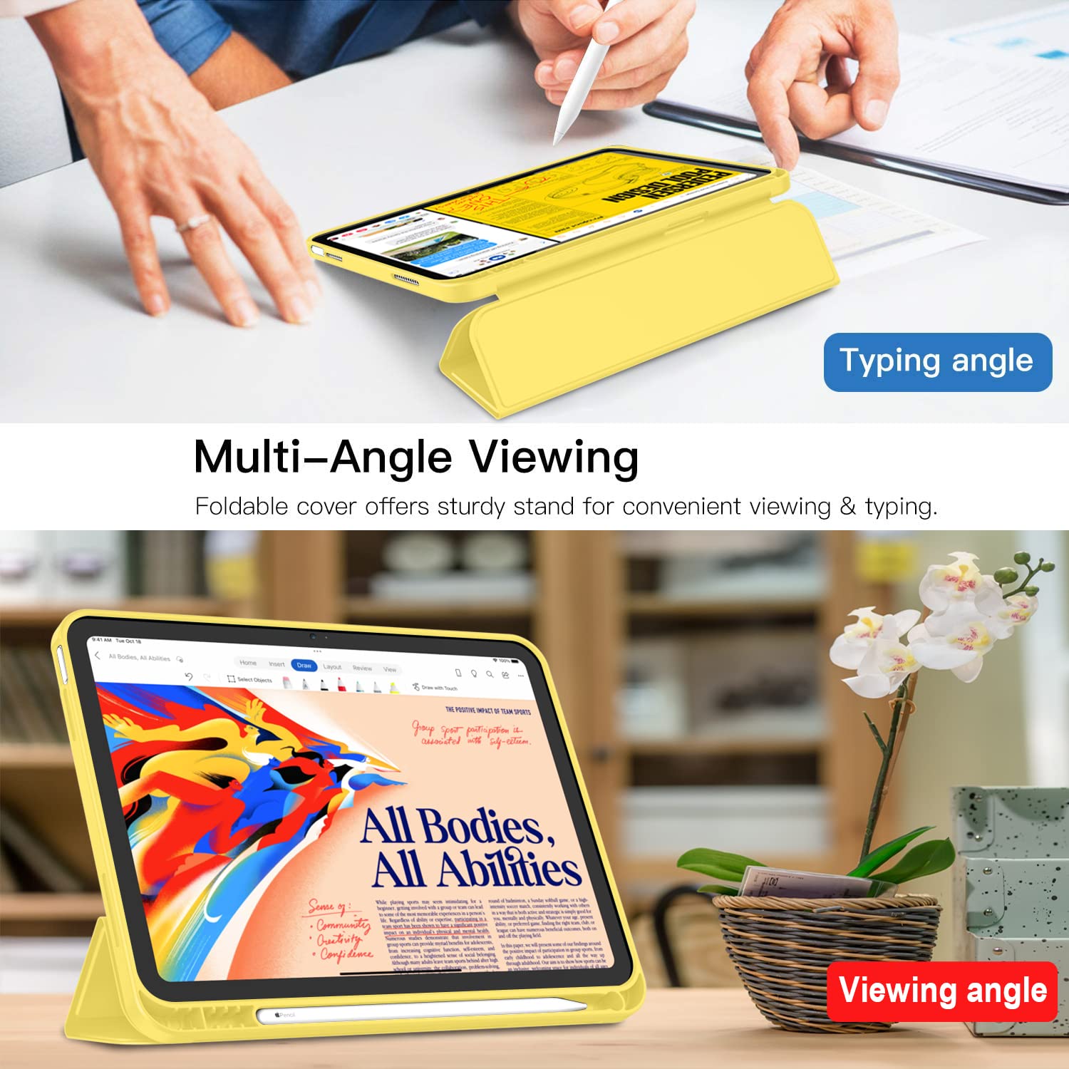 Imieet New Ipad (A16) 11Th Generation Case 11 Inch 2025, Ipad 10Th Generation Case 2022 10.9 Inch With Pencil Holder, Trifold Stand Smart Cover With Soft Tpu Back,Auto Wake/Sleep(Yellow)