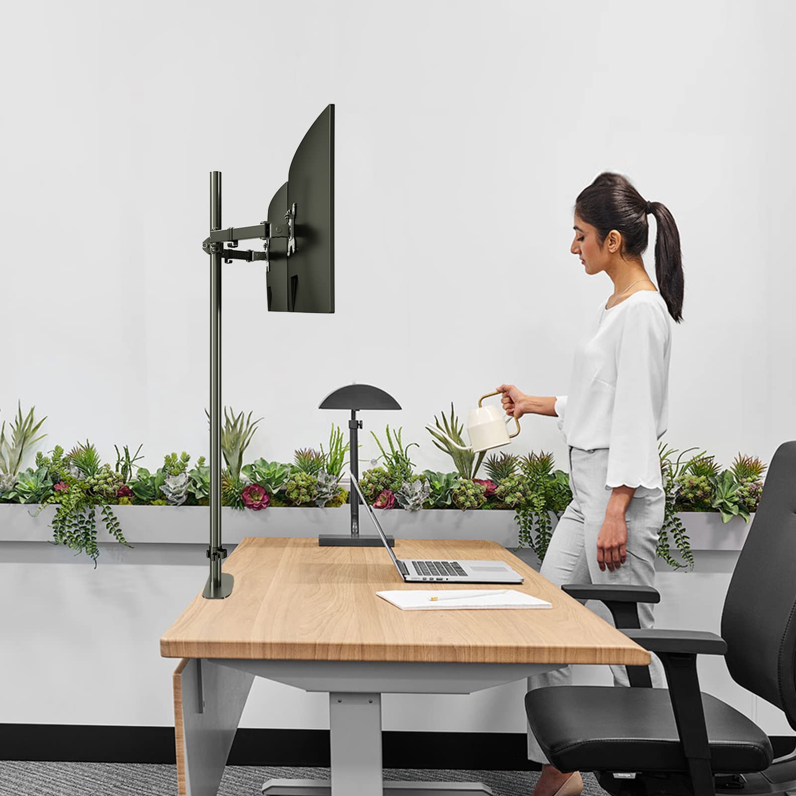 Pholiten Extra Tall Dual Monitor Stand, Dual Monitor Mount, Desk Mount Up To 47 Inch Pole, 2 Monitor Stand, Computer Monitor Arm