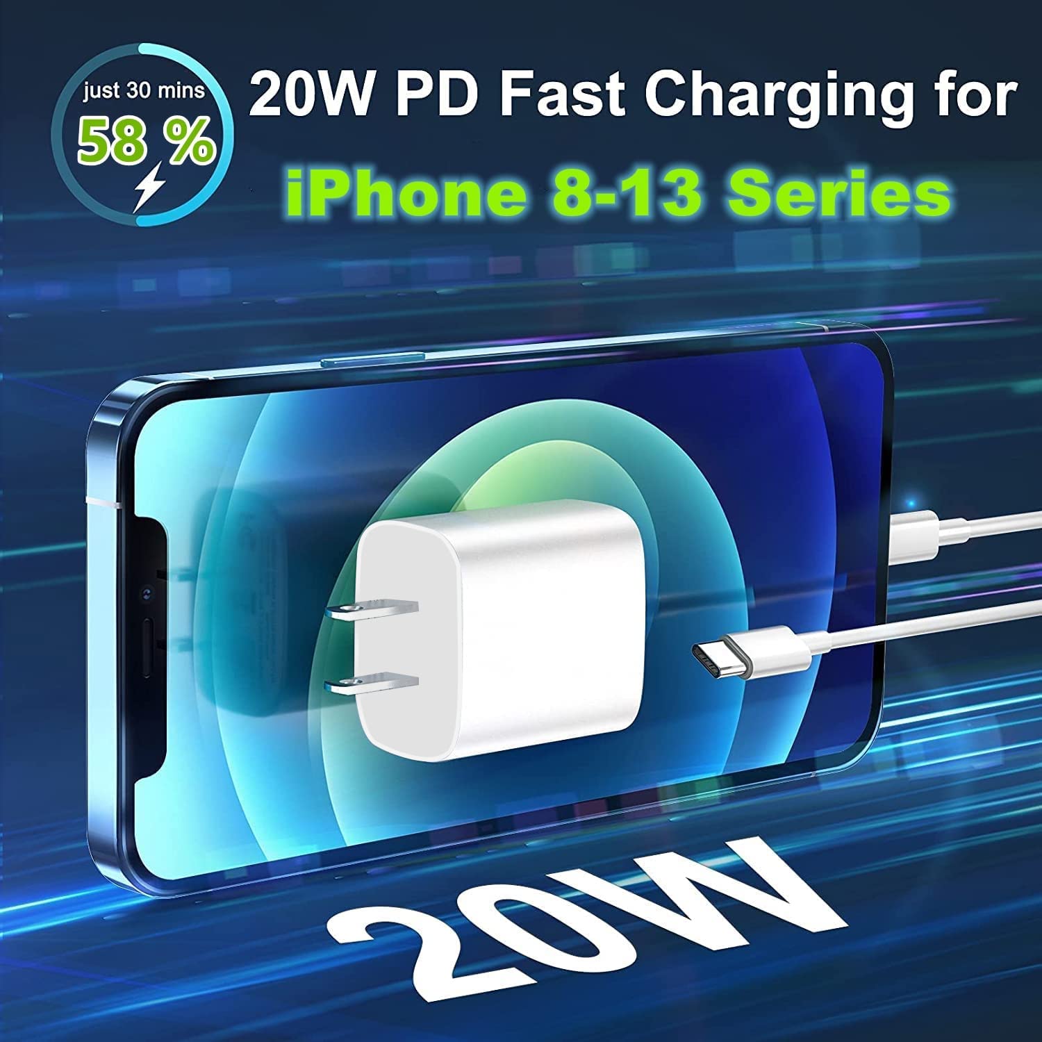 Iphone Fast Charger,Fast Charger Iphone 2Pack 20W Pd Usb C Wall Charger Type C Power Adapter Lightning Cable Cord Fast Charging