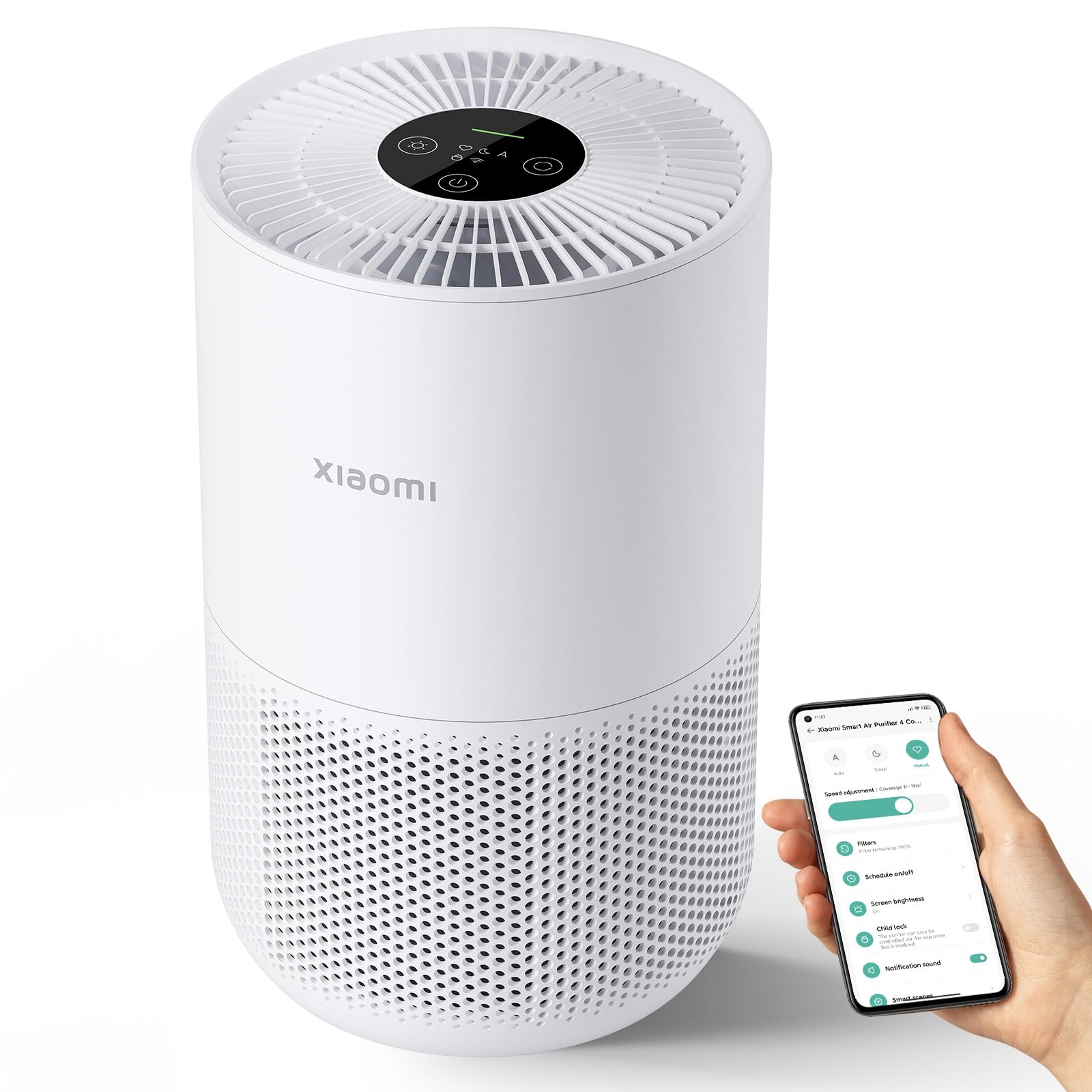 Xiaomi Mi Air Purifier 4 Compact, True Hepa H13 3 Stage Filter System Removes 99.97% Of Pollutants As Small As 0.3 Microns, Smar
