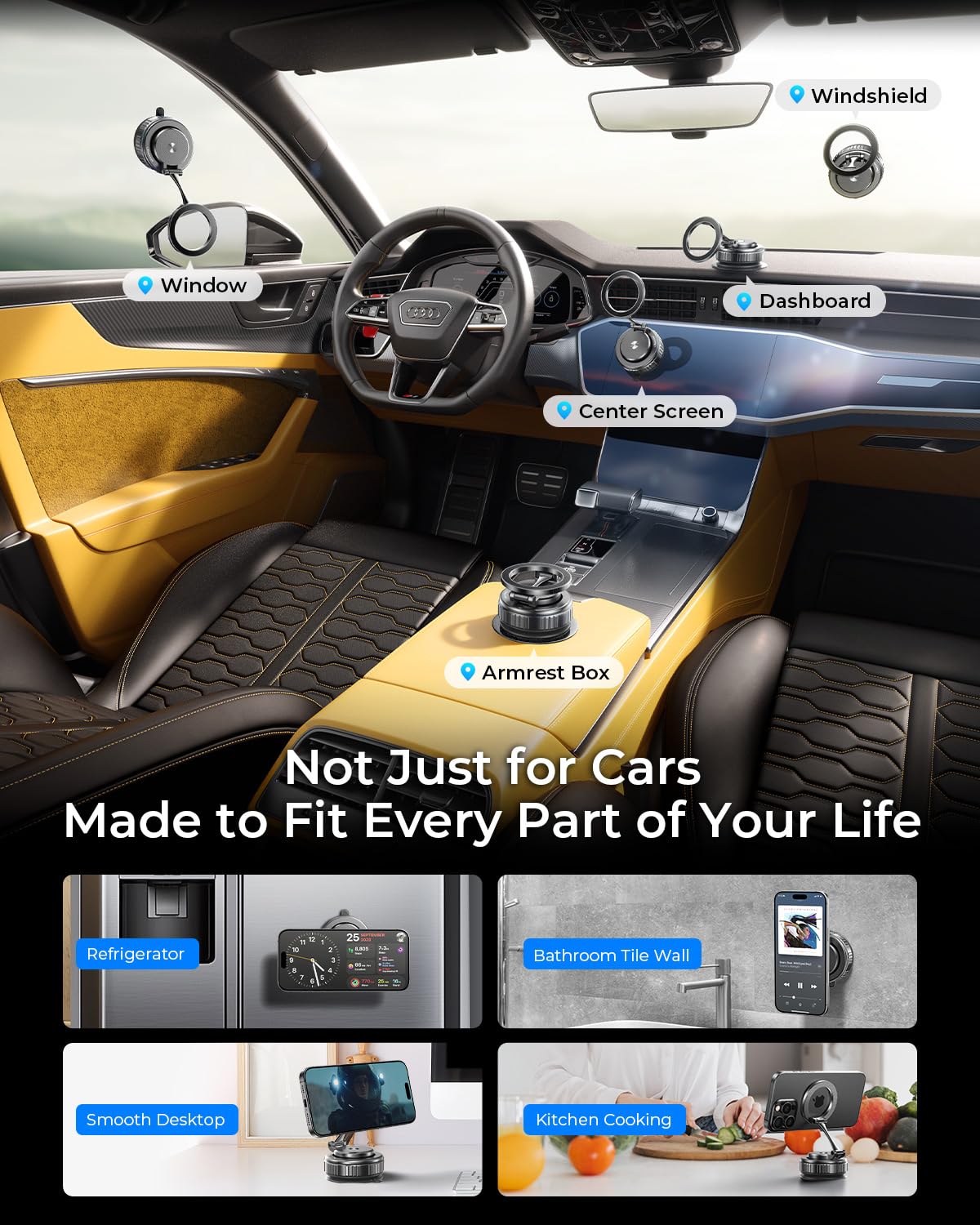 2025 Upgraded 360 Vacuum Magnetic Phone Holder For Magsafe, Suction Cup Premium Metal Car Mount [89+ Lbs Suction & 2800Gf Magnet