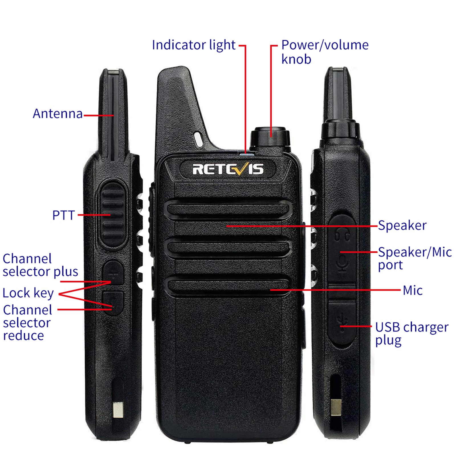 Retevis Rt22 2 Way Radios Walkie Talkies,Rechargeable Long Range Two Way Radio,16 Ch Vox Small Emergency 2 Pin Earpiece Headset,