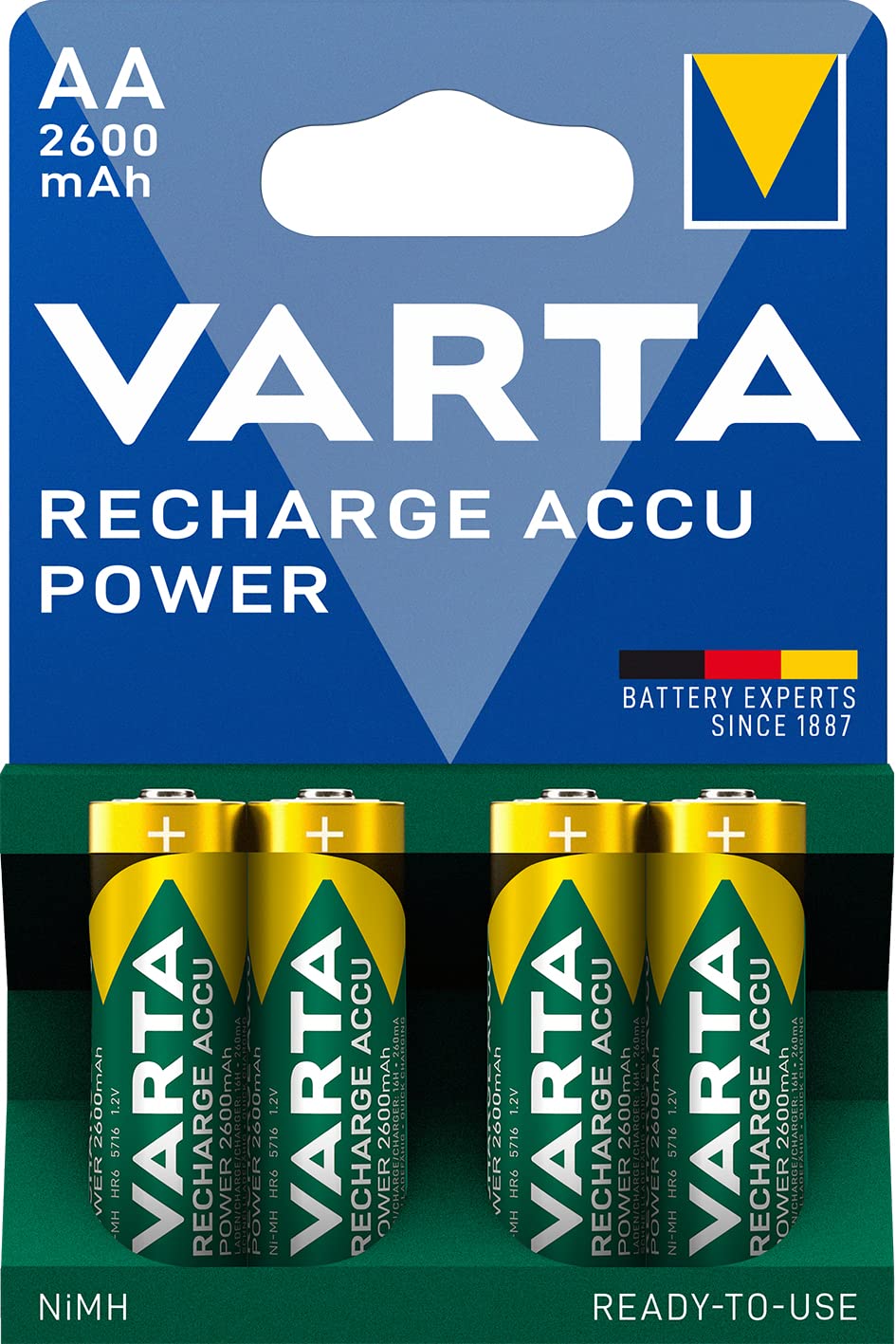 Varta Rechargeable Ready2Use Pre Charged Aa Mignon Ni Mh Battery (4 Pack, 2,600Mah, 4 Pack), Rechargeable Without Memory Effect