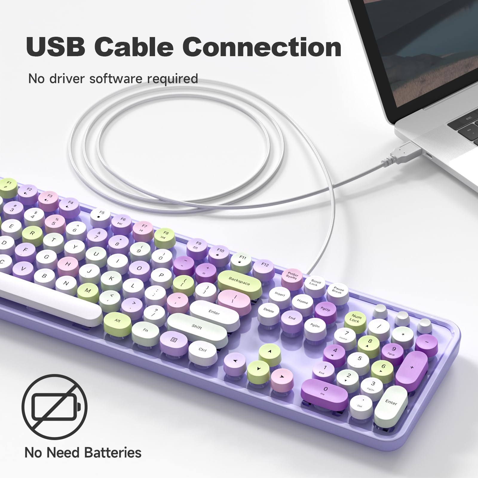 Atelus Computer Wired Keyboard, Plug Play Usb Full Size Keyboard With Large Number Pad, Caps Indicators, Foldable Stands, For Wi