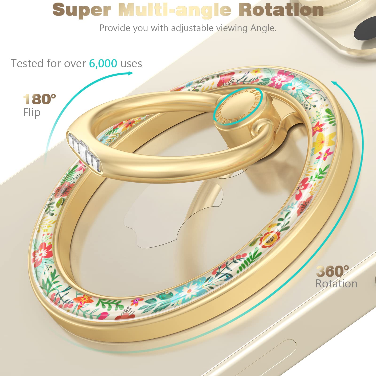 Doflyesky Magnetic Phone Ring Holder For Magsafe, Flowers Magnetic Phone Grip, Phone Stand And Phone Finger Ring Kickstand For I