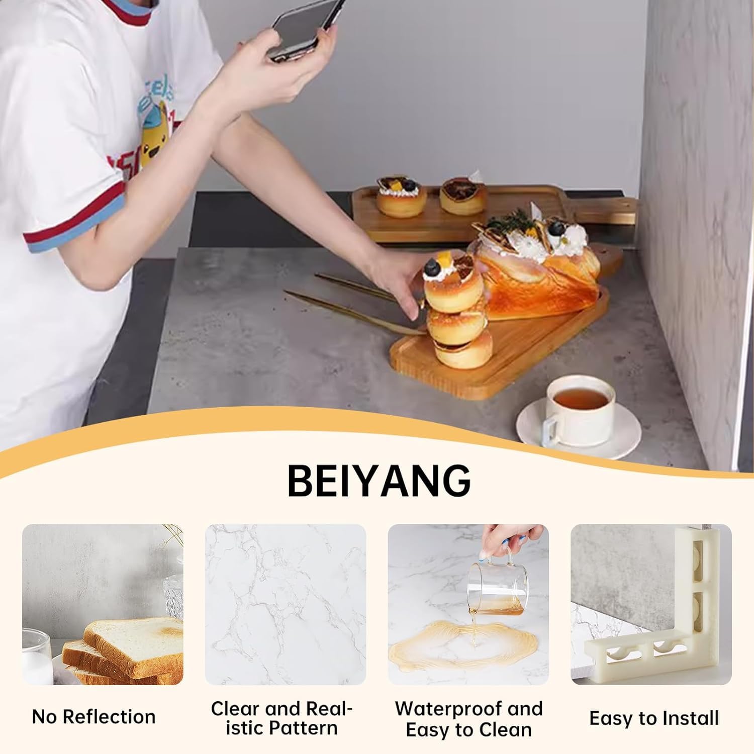Beiyang 2 Pcs Photo Backdrop Boards With 2 Pcs Brackets For Flat Lay Or Food Photography Background