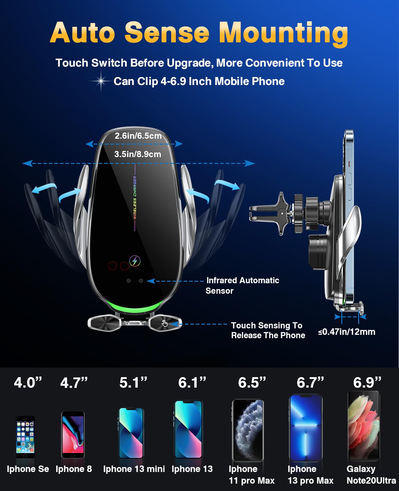 Wireless Car Charger Mount,Memofo 15W Fast Car Phone Holder Mount Wireless Charging Auto-Clamping, For Iphone 14 13 12 11 Pro Ma