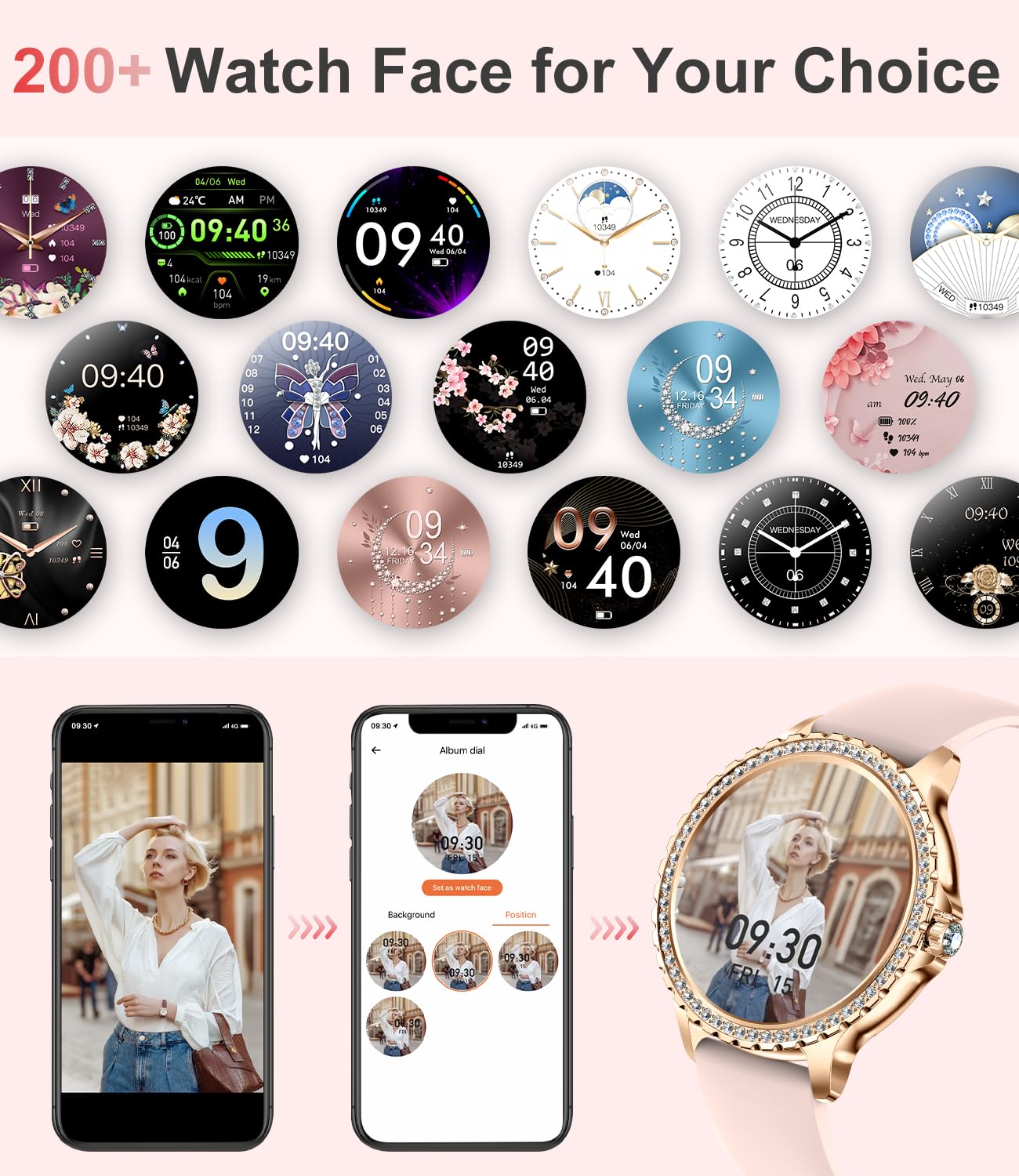 Lige Smart Watch For Women(Answer/Make Calls),1.3''Hd Diamonds Luxury Smartwatch For Android Iphone Phones,Fitness Trackers With