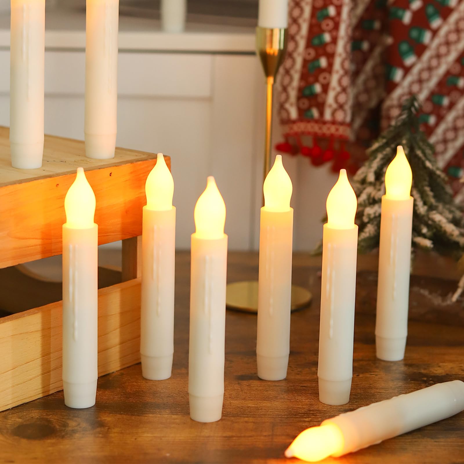 Mumchasi 24 Packs Flameless Taper Candles Battery Operated Candlestickes Electric Led Candles Flickering Christmas Candlesticks