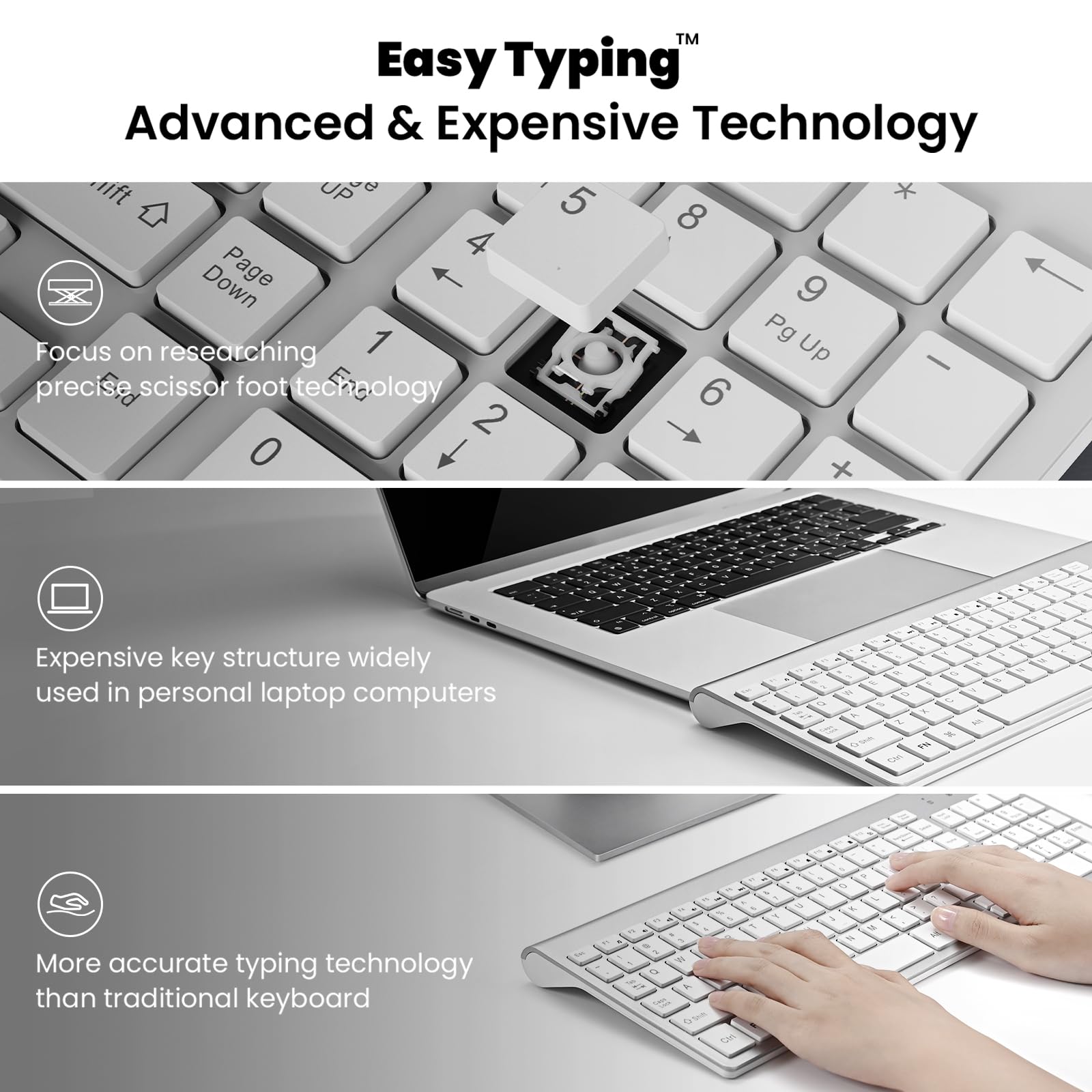 Cimetech Easytyping Kf10 Wireless Keyboard And Mouse Combo, [Silent Scissor Switch Keys][Labor Saving Keys] Ultra Slim Wireless Computer Keyboard And Mouse, Easy Setup For Pc/Laptop/Windows   Silver