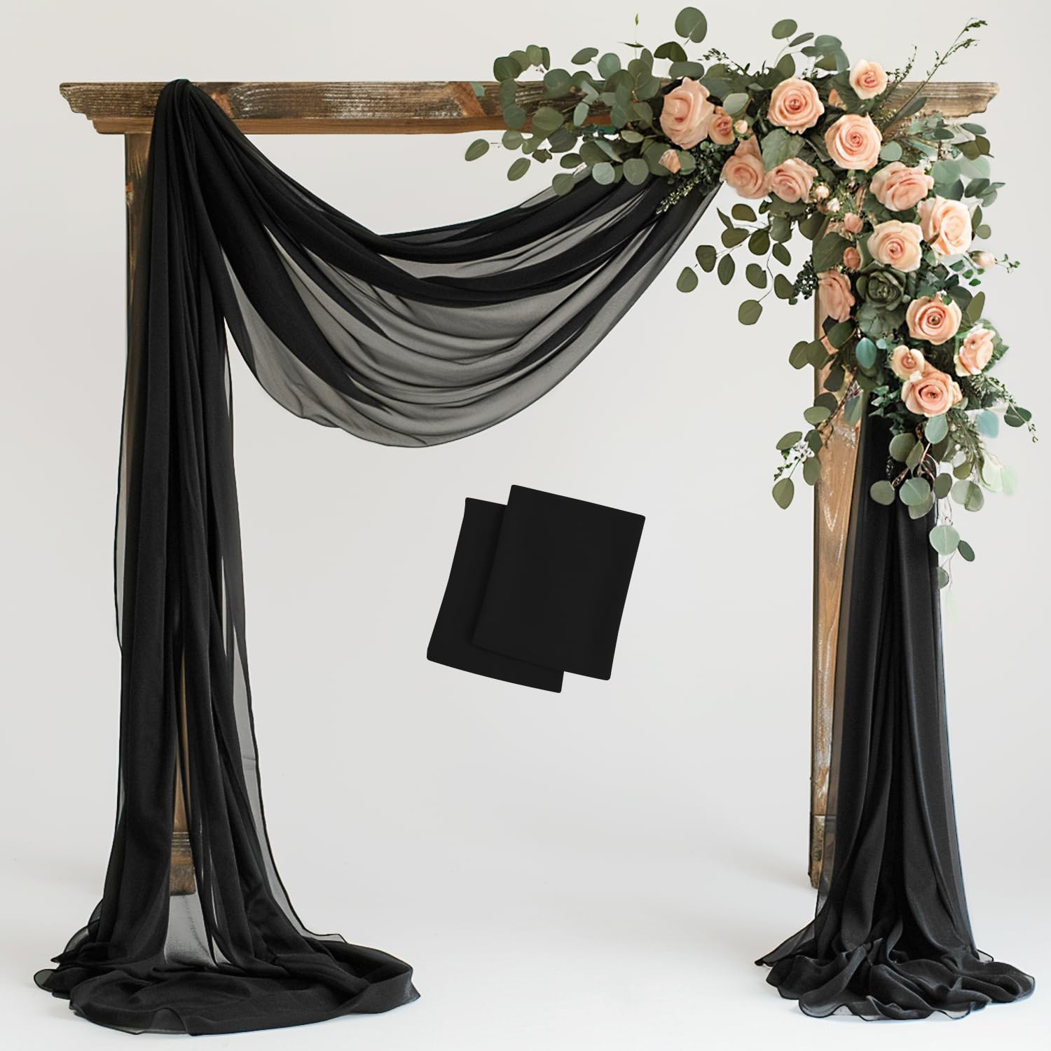 Wokceer Wedding Arch Draping 2 Panels 28.7 x 20FT Black Sheer Fabric Backdrop for Ceremony, Birthday Party, Bridal Shower Decora
