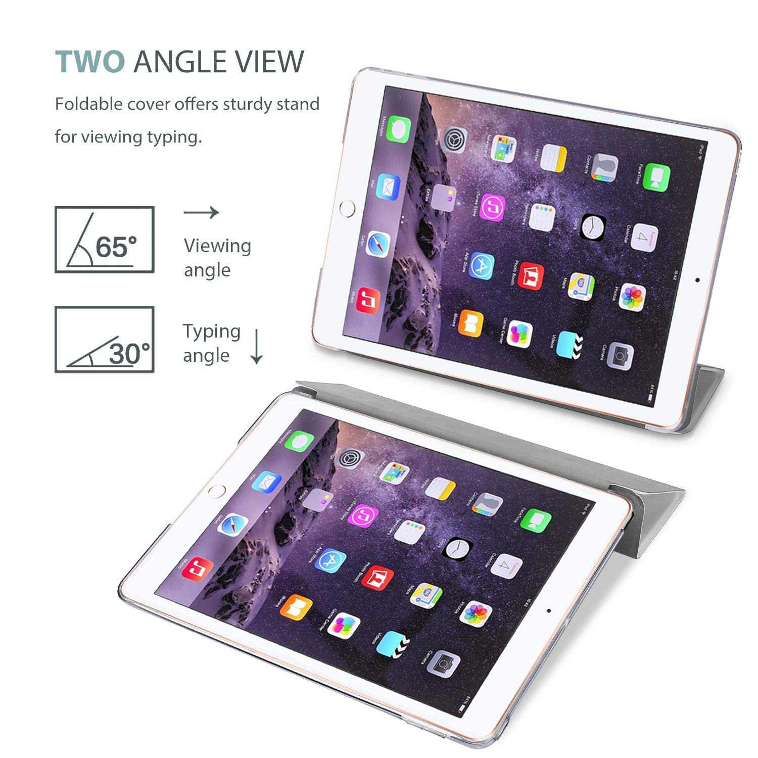 Procase Smart Case For Ipad Air 2 2014, Ultra Slim Lightweight Stand Protective Case Shell With Translucent Frosted Back Cover For Ipad Air 2Nd (A1566 A1567)  Metallic