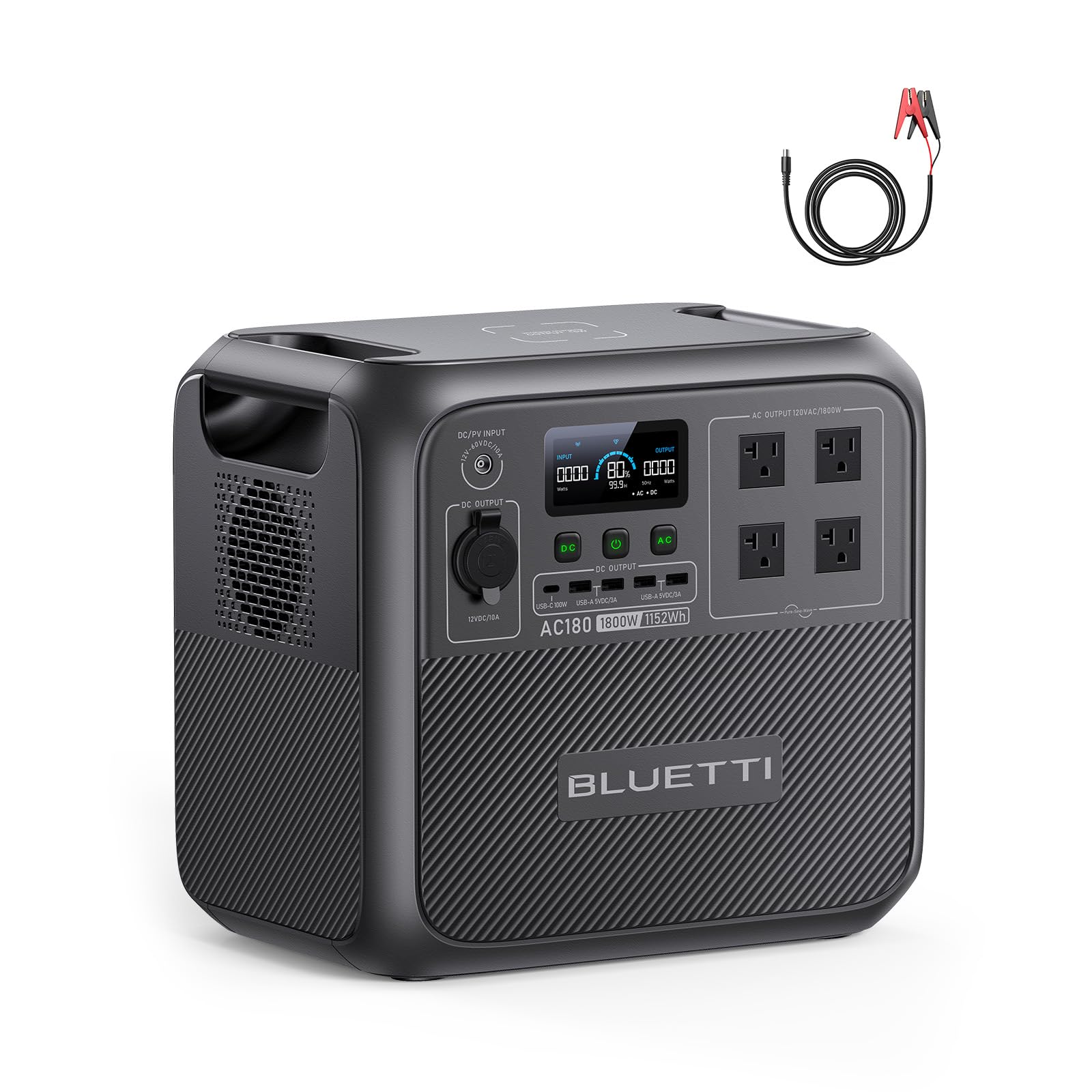 BLUETTI AC180 Portable Power Station, 1152Wh Solar Generator w/ 4 1800W (2700W Peak) AC Outlets, 0-80% in 45 Min, LiFePO4 Batter