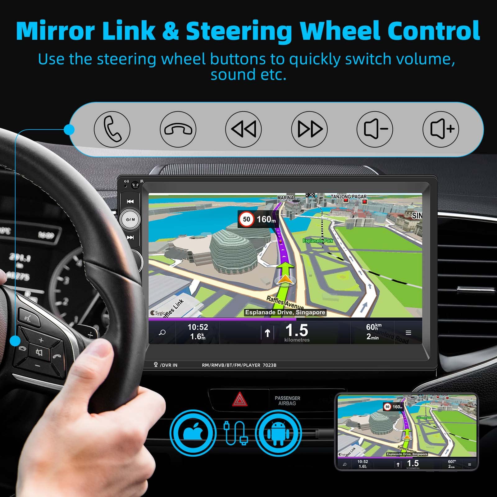 Unitopsci Double Din Car Stereo 7 Inch Touch Screen Car Audio Radio With Bluetooth Audio Hands Free Calls Backup Camera Fm Radio