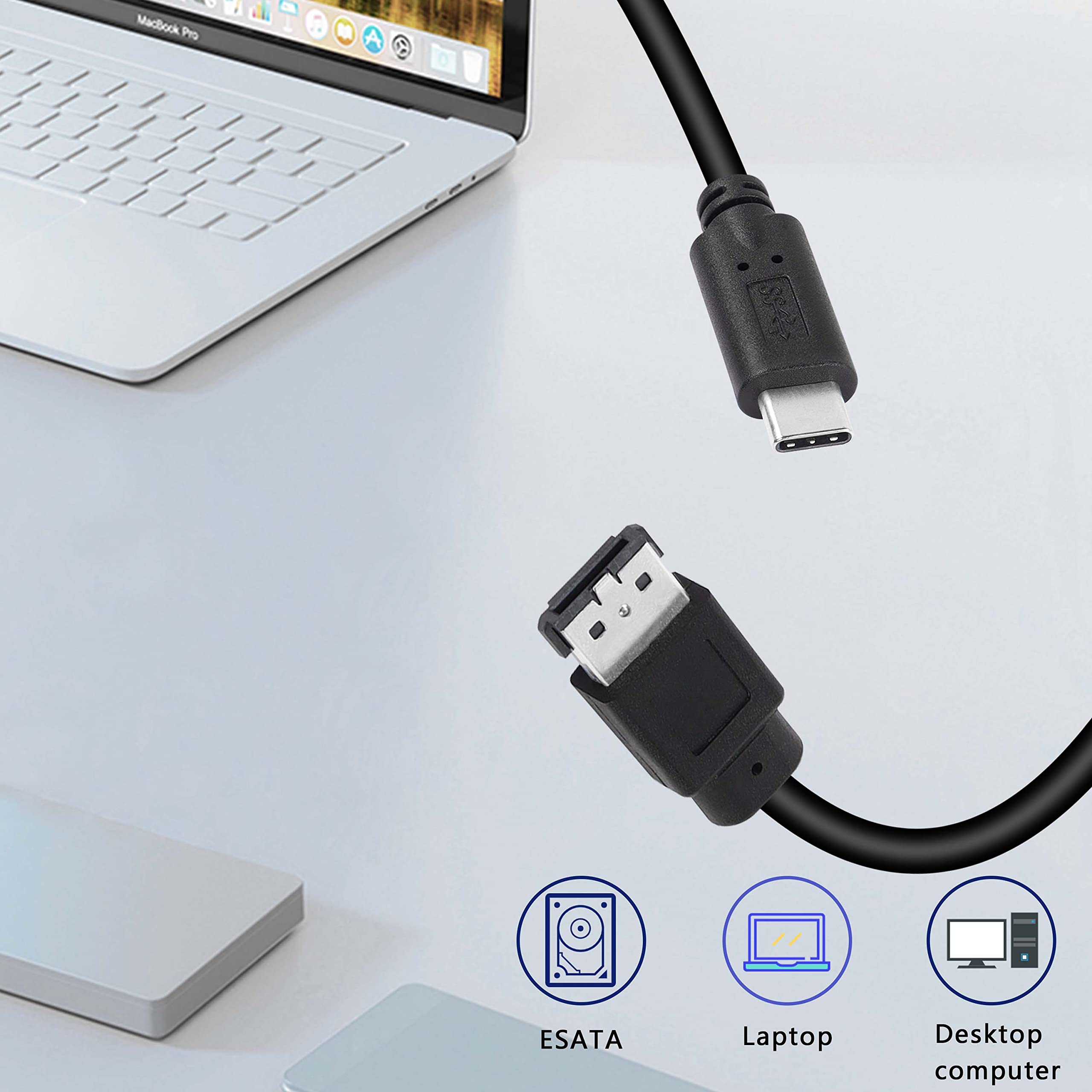 Xmsjsiy Usb C Type C To Esata Adapter Cable 5Gbps Usb C To Power Esata Converter Cable 5V For Hdd/Ssd/Odd Laptop Pc   3 Ft/1M