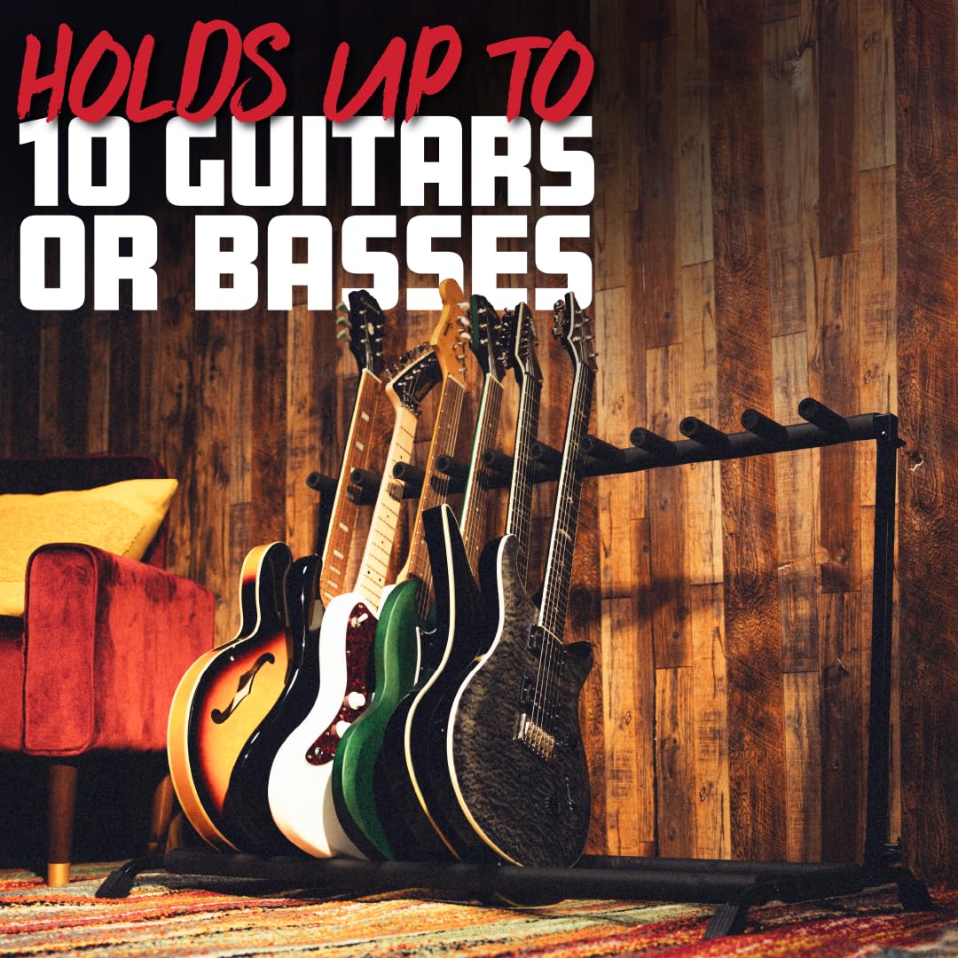 Rok-It Multi Guitar Stand Rack With Folding Design, Holds Up To 10 Electric Or Acoustic Guitars (Ri-Gtr-Rack10)