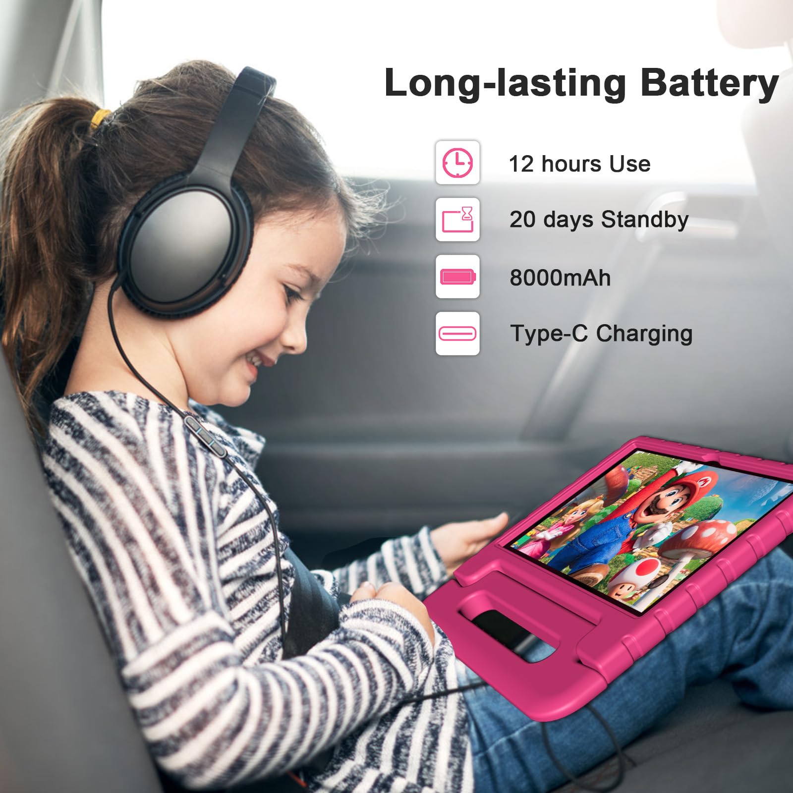 Vneimqn Kids Tablet, 10 Inch Tablet For Kids, 4Gb+64Gb Android 13, 8 Core Cpu, Wifi, 12H Battery, Parental Control, 1280 * 800 H