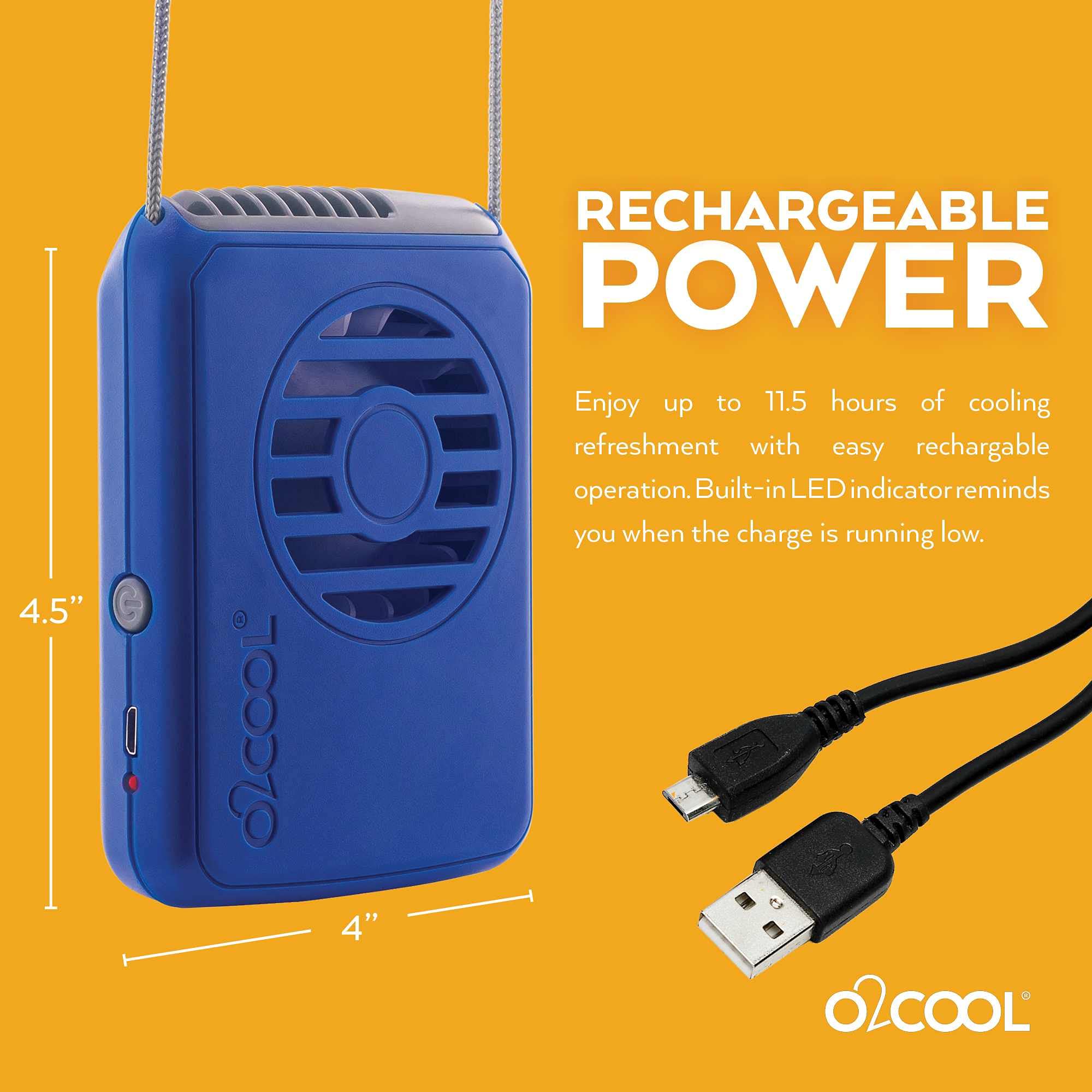 O2Cool Personal Travel Rechargeable Battery Powered Neck Cooling Fan, Single Pack (Dark Blue)