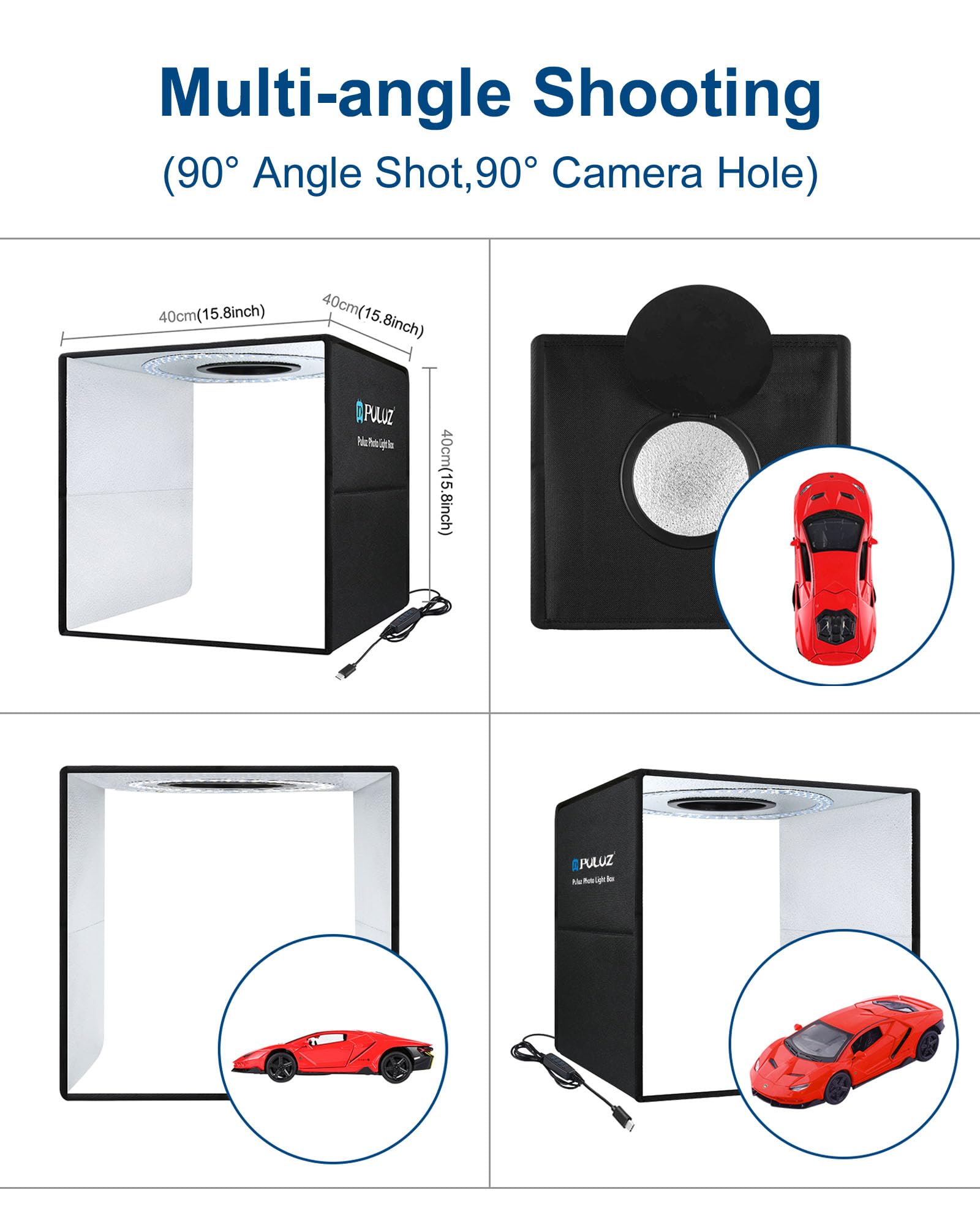 16''  16'' Professional Photo Studio Light Box,Puluz Portable Foldable Light Box Photography,Tri Color Dimmable Photo Box Kit Wi