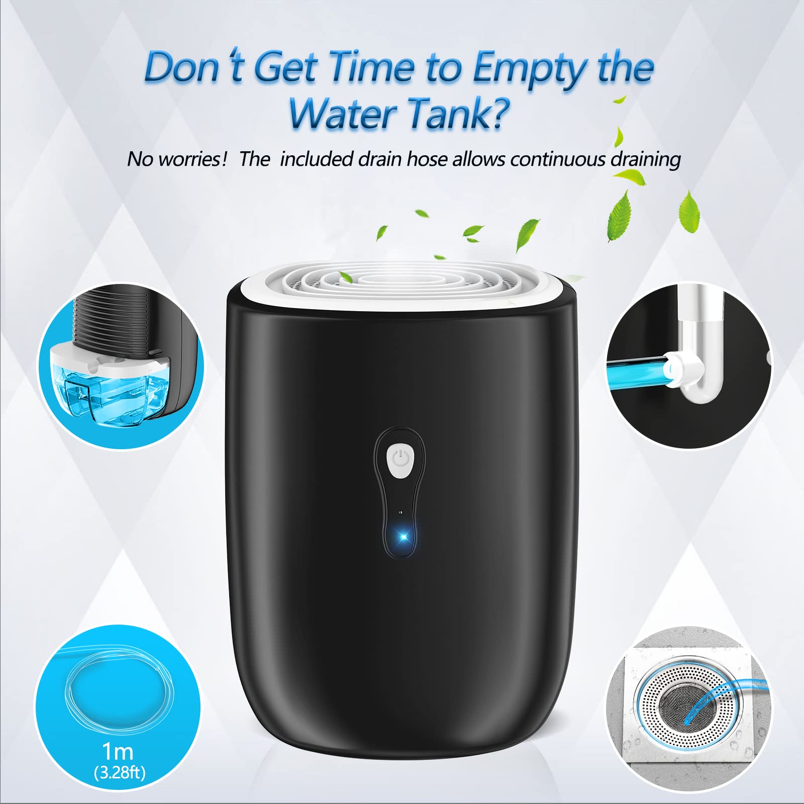 Dehumidifiers For Home,Posdry 27 Oz(800Ml) Small Auto Shut Off Dehumidifiers With Drain Hose,Portable Ultra Quiet Mini Dehumidif