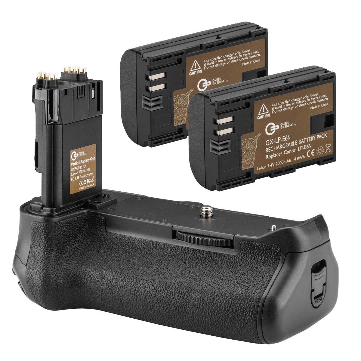 Green Extreme Bg E16 Battery Grip + 2 Pack High Capacity 2000Mah Lp E6/Lp E6N Batteries, Replacement For Canon Eos 7D Mark Ii Di