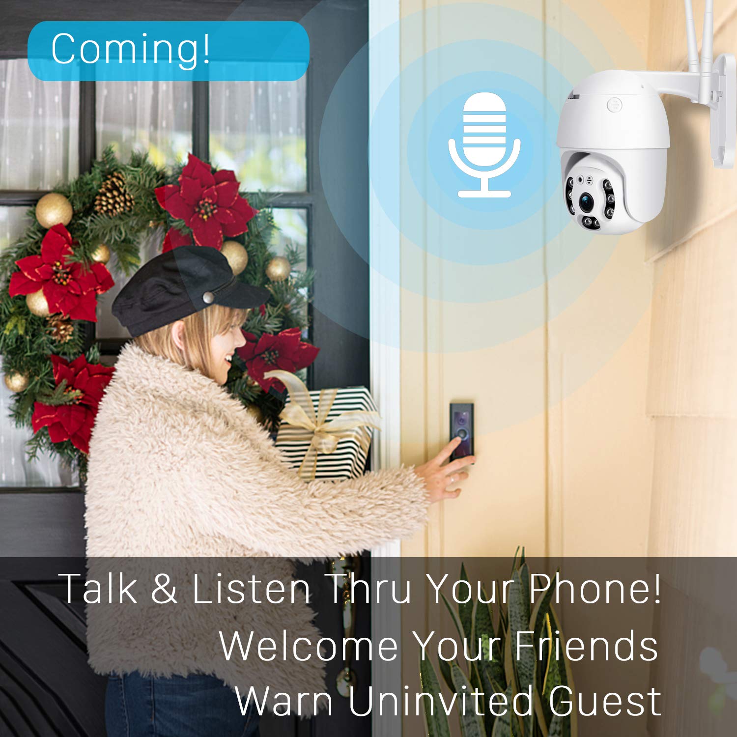 Pan Tilt Outdoor Security Camera, 1080P Home Wifi Ip Camera, Pan Tilt Dome Surveillance Cam, Two Way Audio Motion Detection Clea