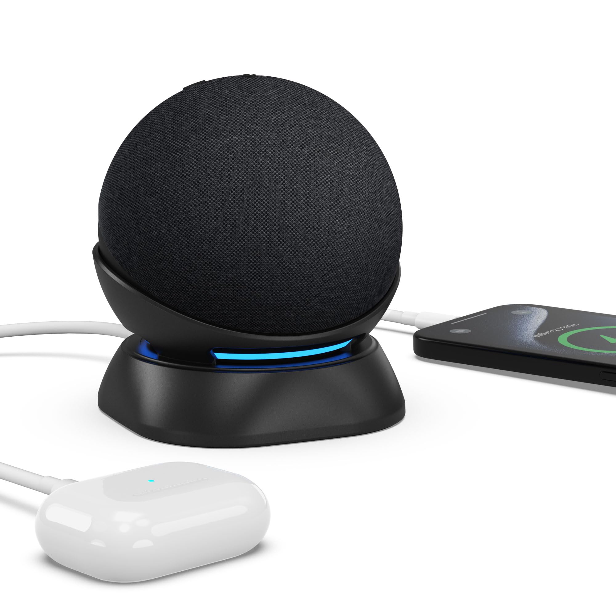 Plusacc Stand For Dot 5Th/4Th Generation With Usb C And Usb A Charging Ports, Table Holder Base For Charge Cellphones And Earbud