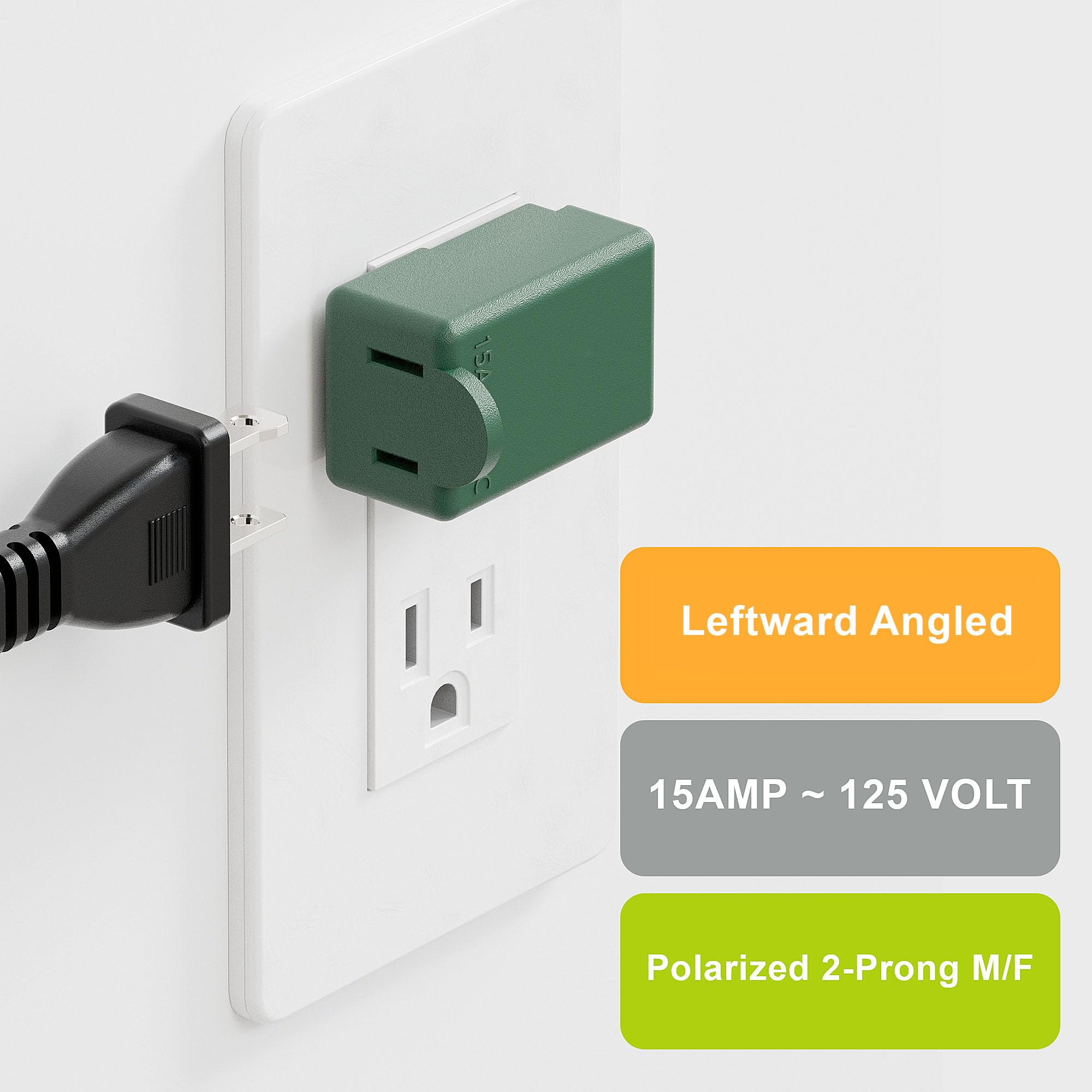 2 Prong 90 Degree Ac Adapter, Plugrand Nema 1 15P To 1 15R Left Angled Adapter, Polarized 2 Prong L Type Adapter, Vertical Nema