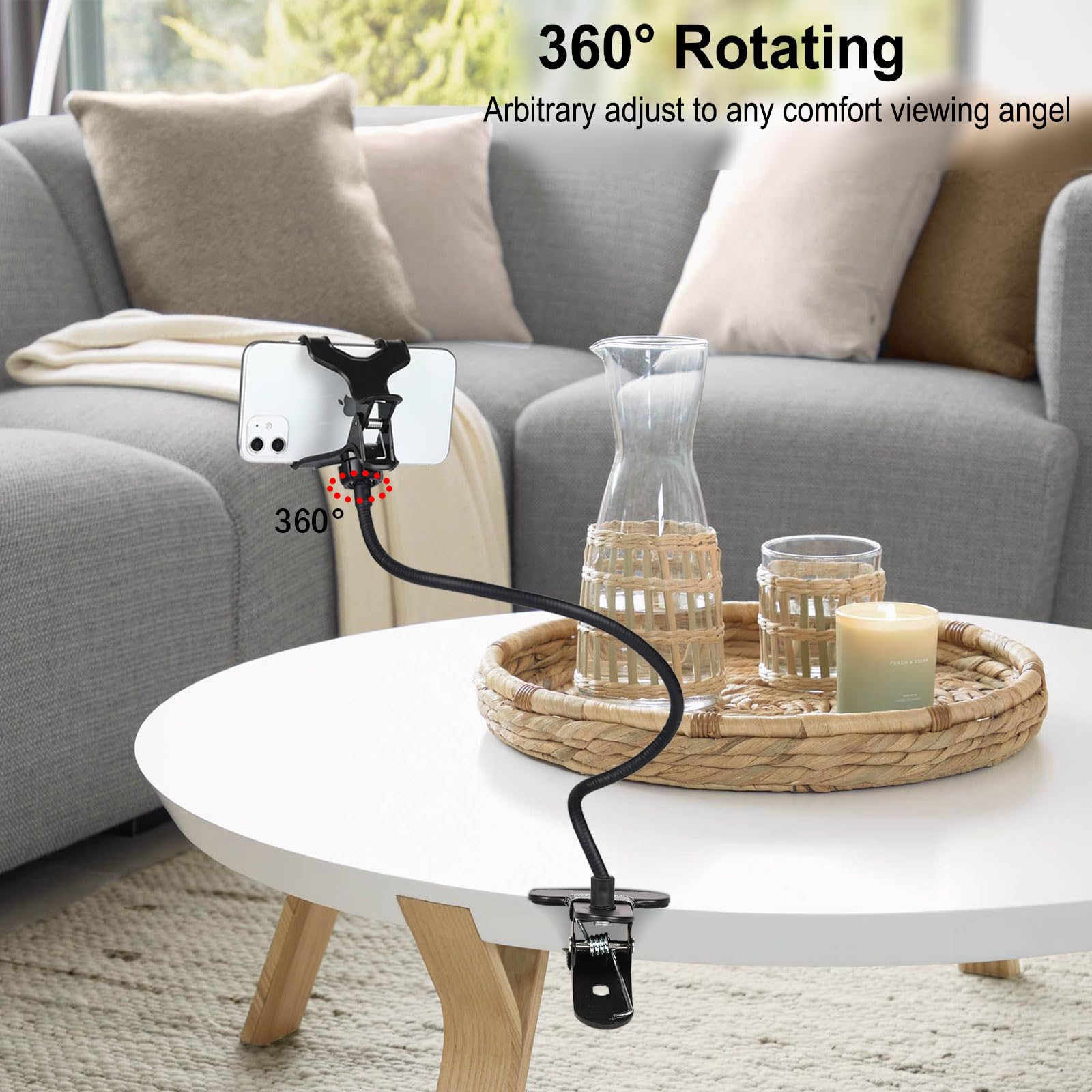 Kuryai Gooseneck Phone Holder For Bed, [Upgrade Metal Stable] Flexible Gooseneck Long Arm Phone Mount For Desk With 360 Adjustab