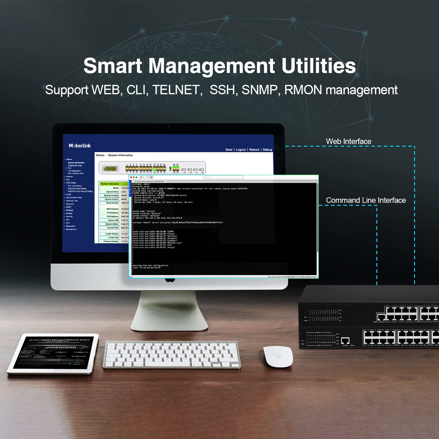 Mokerlink 24 Port Poe Gigabit Managed Switch, 4 Ge Uplink, 4 Combo Sfp, 300W Ieee802.3Af/At, L2+ Smart Managed, Rackmount Fanles