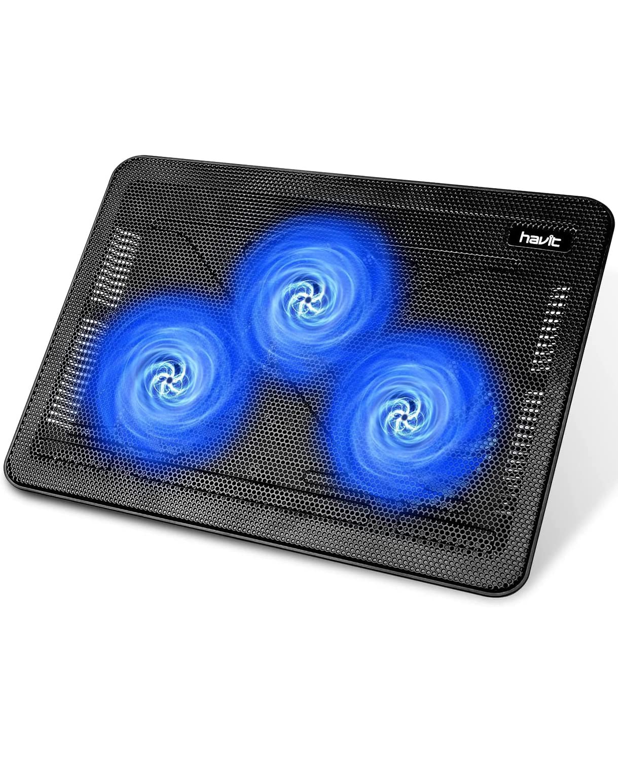 Havit Hv F2056 15.6' 17' Laptop Cooler Cooling Pad   Slim Portable Usb Powered (3 Fans), Black/Blue