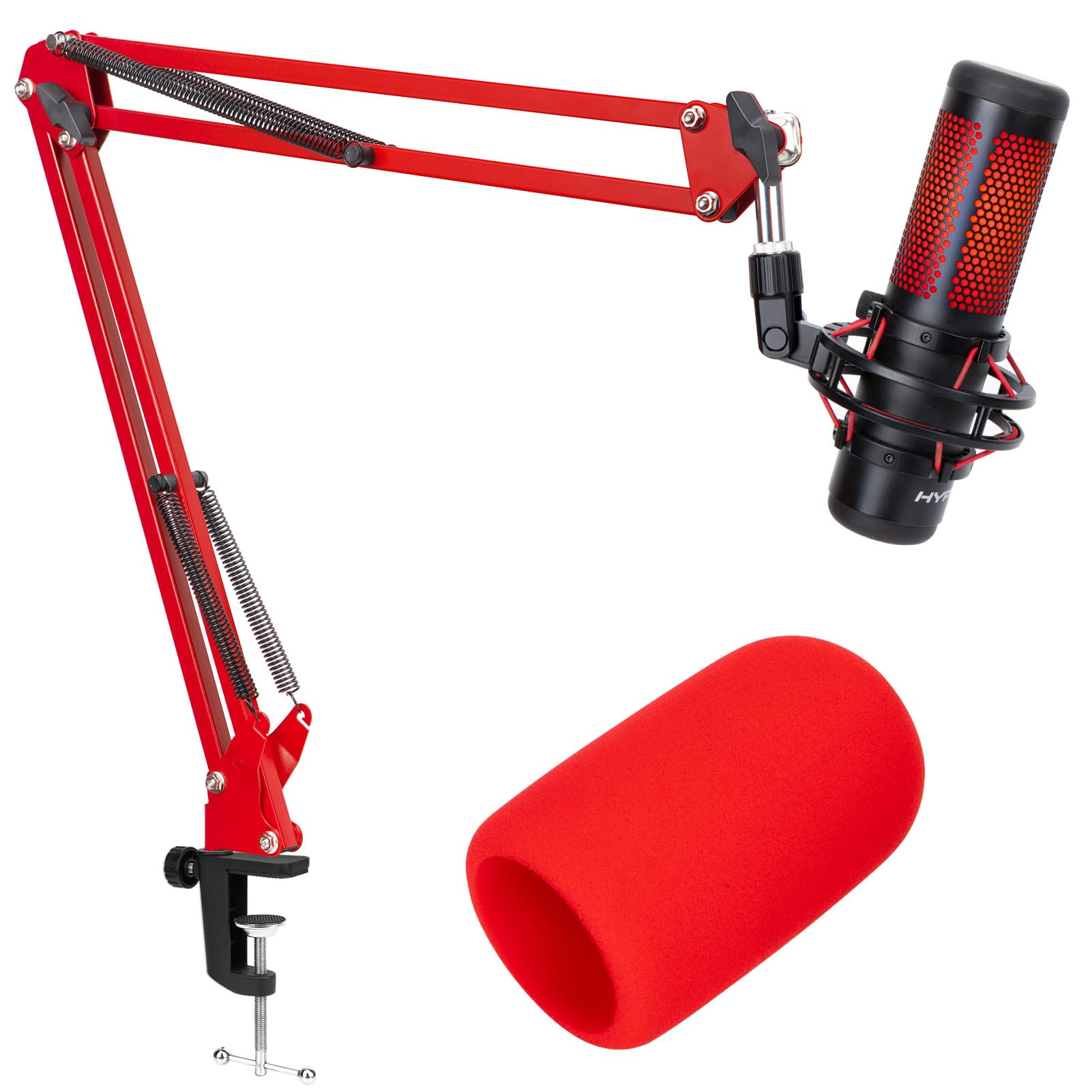 Sunmon Hyperx Quadcast Boom Arm   Red Boom Arm For Hyper X Quadcast With Red Quadcast Pop Filter, Sound Insulation And Noise Red
