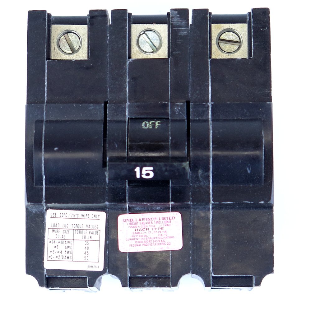 Federal Pacificna Na3P15 Fpe Stab In Circuit Breaker 3 Pole, 15 Amp, 240V