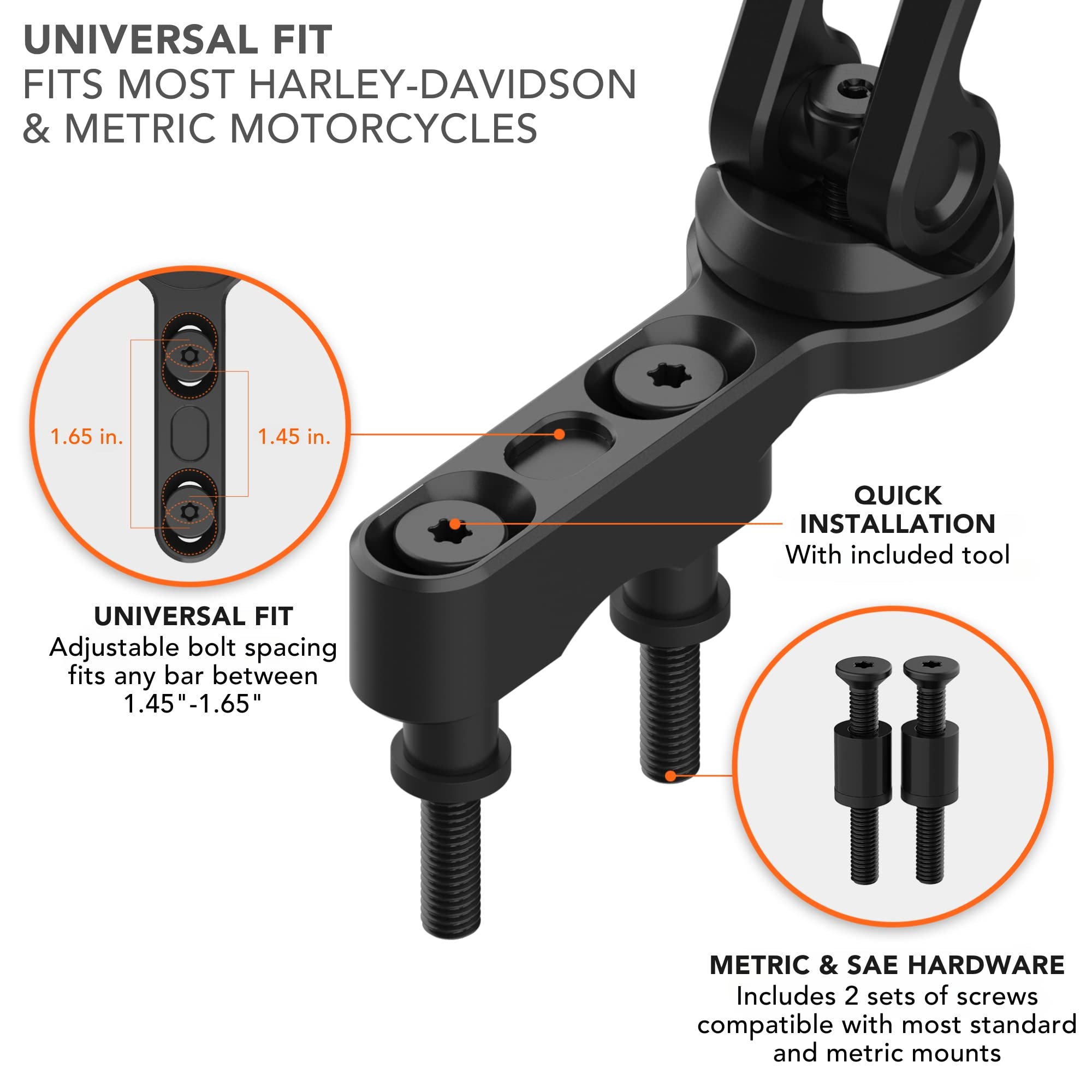 Rokform   Universal Motorcycle Cell Phone Perch Mount, Fits Most Harley's, Metrics, and Indian Cruisers, Secures Phone Via Quad Tab Twist Lock Mount and Built in Magnet Mount (Black)