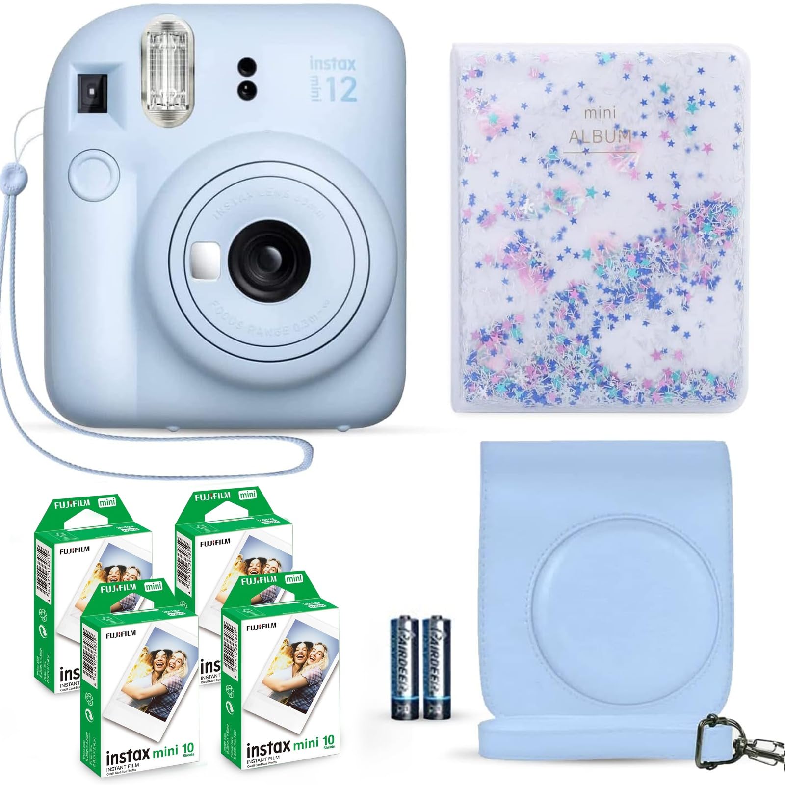Fujifilm Instax Mini 12 Instant Camera Pastel Blue + Fuji Film Value Pack (40 Sheets) + Shutter Accessories Bundle, Incl. Compat