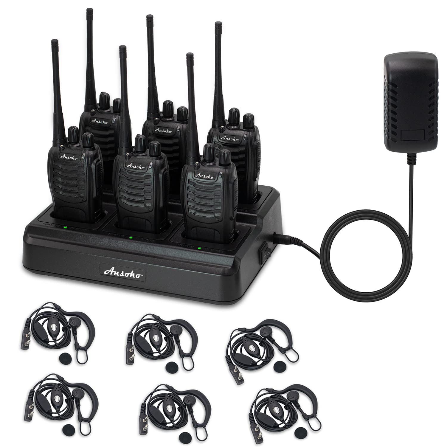 Ansoko Walkie Talkies For Adults Long Range Rechargeable 2 Way Radio Walkie Talkie With 6 Bank Gang Charger And Spare Batteries 