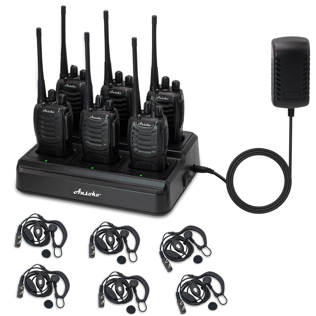 Ansoko Walkie Talkies For Adults Long Range Rechargeable 2 Way Radio Walkie Talkie With 6 Bank Gang Charger And Spare Batteries 
