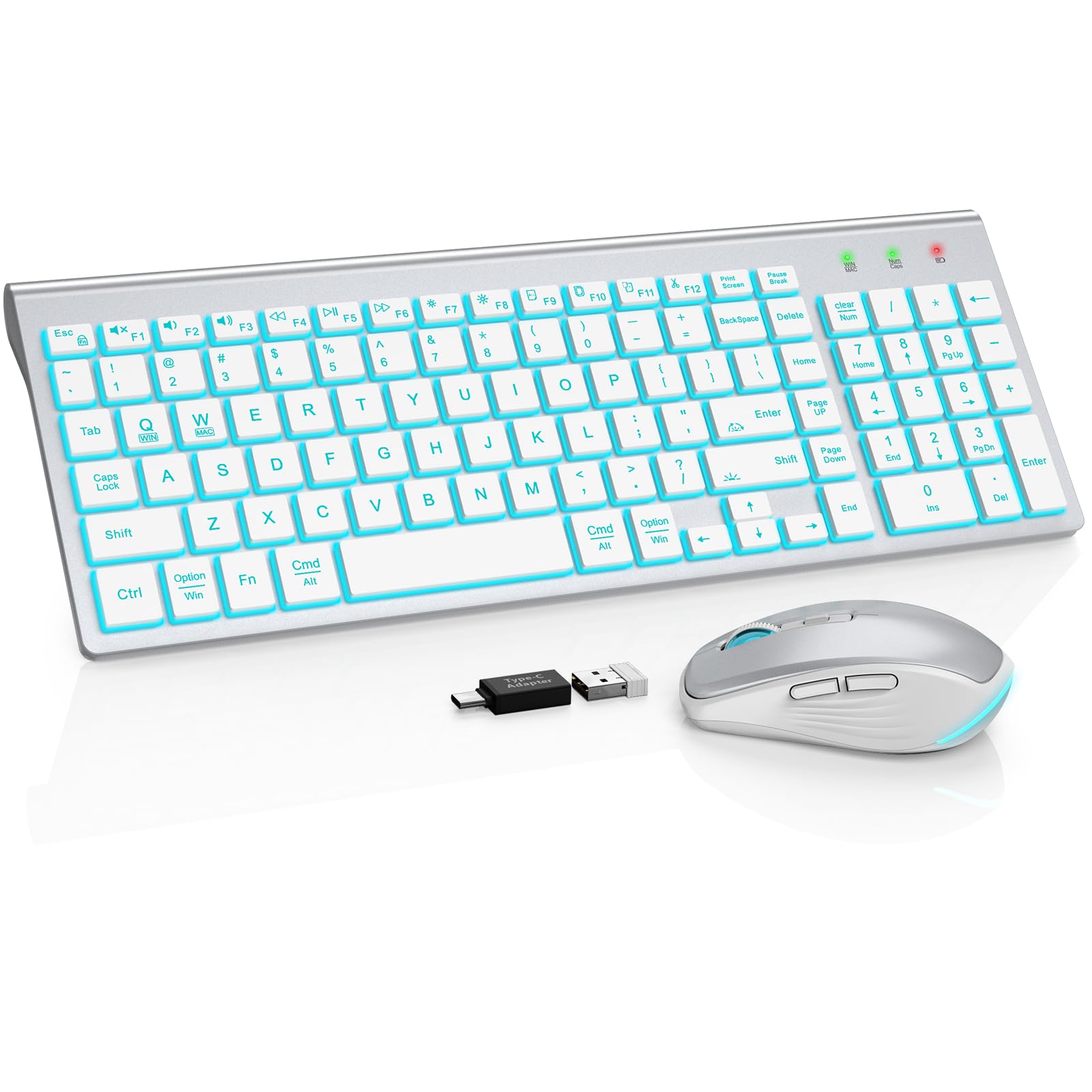 Sablute Wireless Keyboard And Mouse Combo Backlit   Compact Quiet Keyboard With Rgb Mouse, Rechargeable, Slim, Sleep Mode, Porta