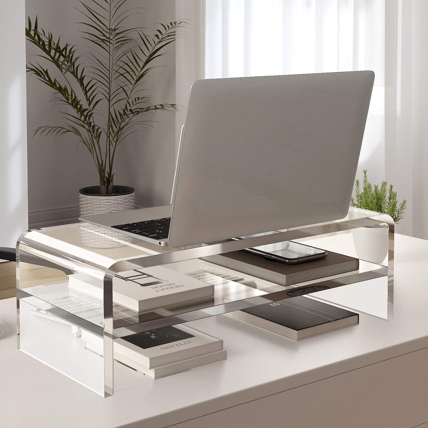 Egchi Acrylic Monitor Stand,2 Tiers Computer Monitor Riser(18X8X5.5 Inches),Computer Stand/Monitor Riser For Office,School,Home,