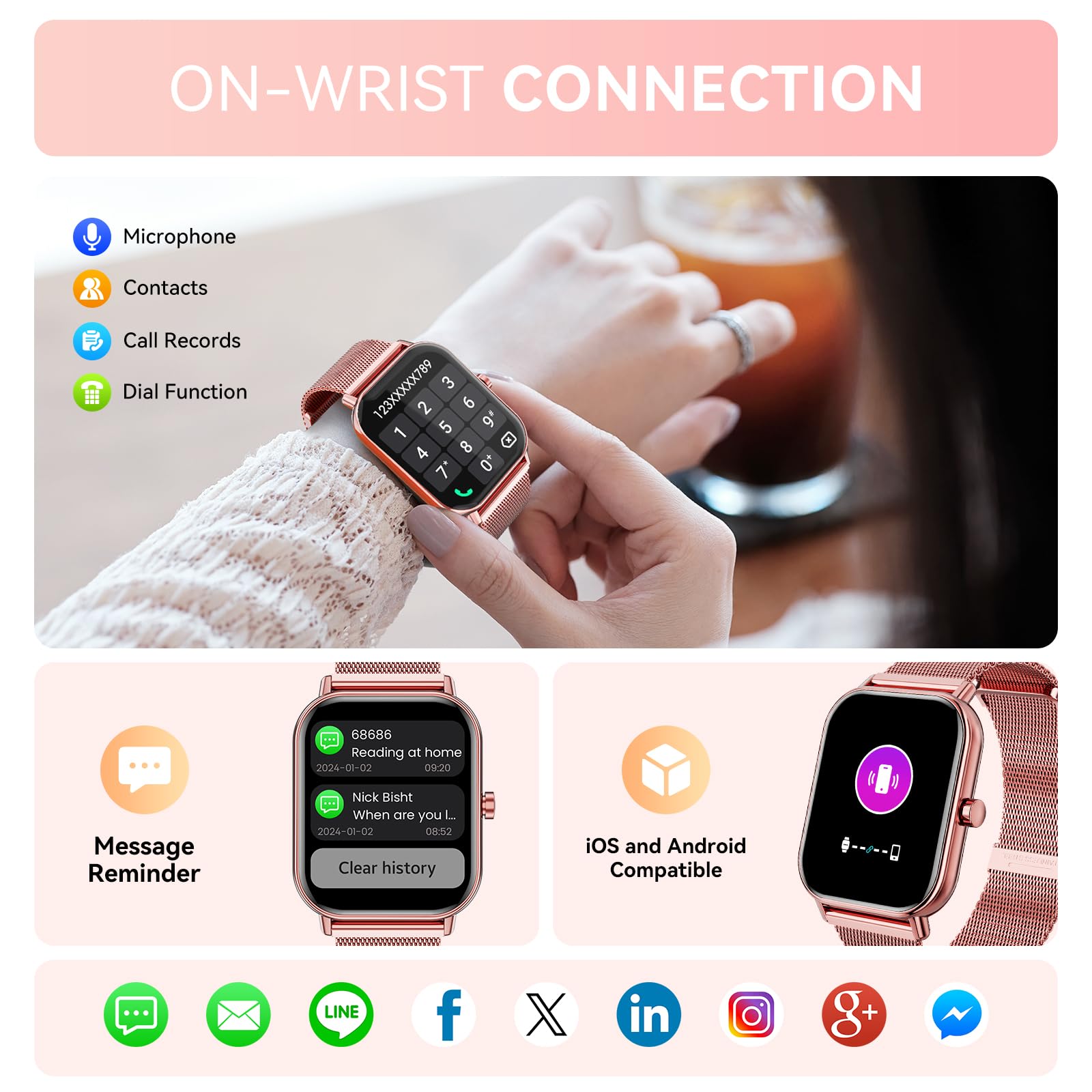 Smart Watch For Women Men, Fitness Tracker Watch For Android Phones Iphone Compatible, 1.85 '' Smart Watches For Women Men With