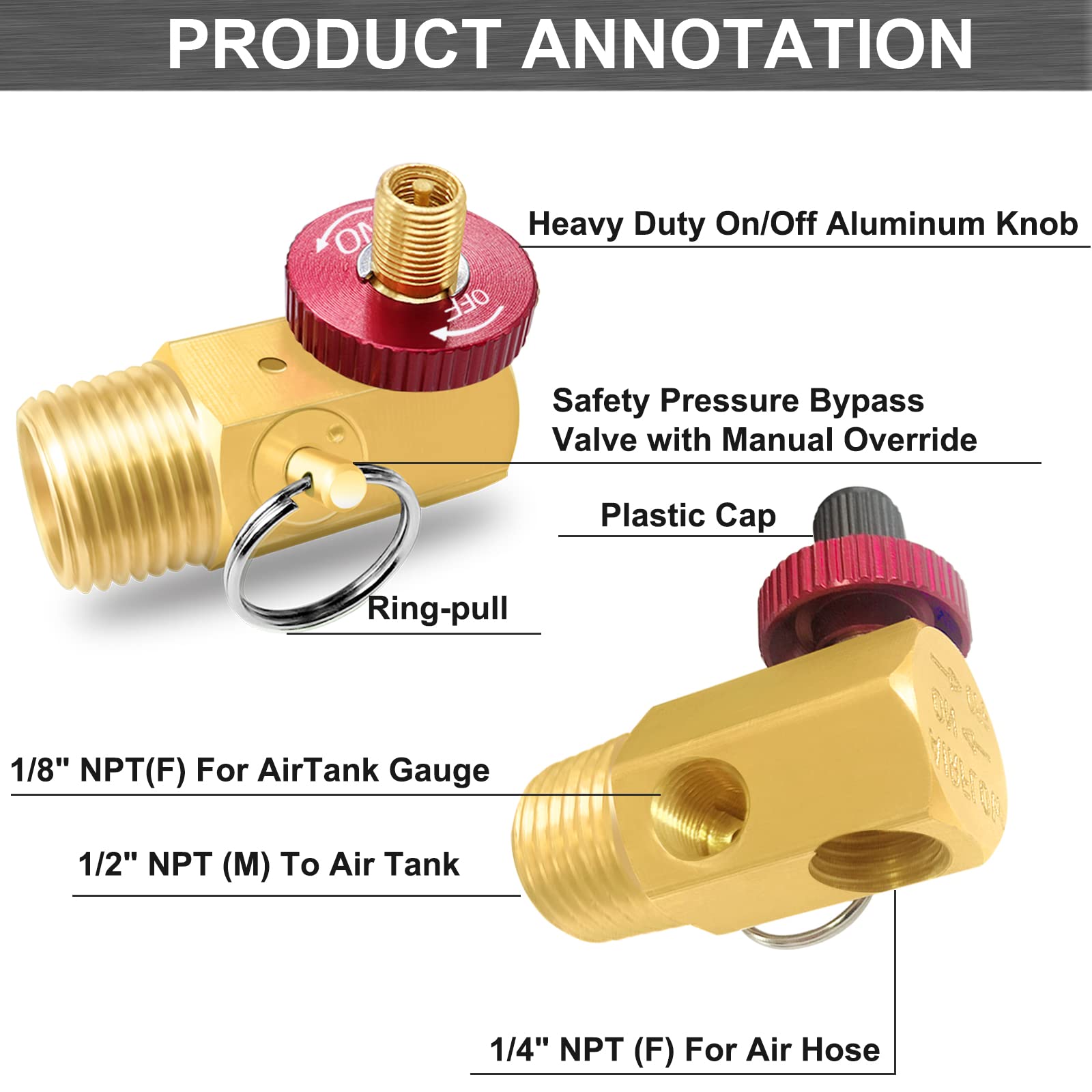 Godeson Air Tank Valve Kit With Gauge, Air Tank Repair Kit Come With 2'' Pressure Gauge With 1/8''Npt, 4 Ft Air Hose With 1/4''N