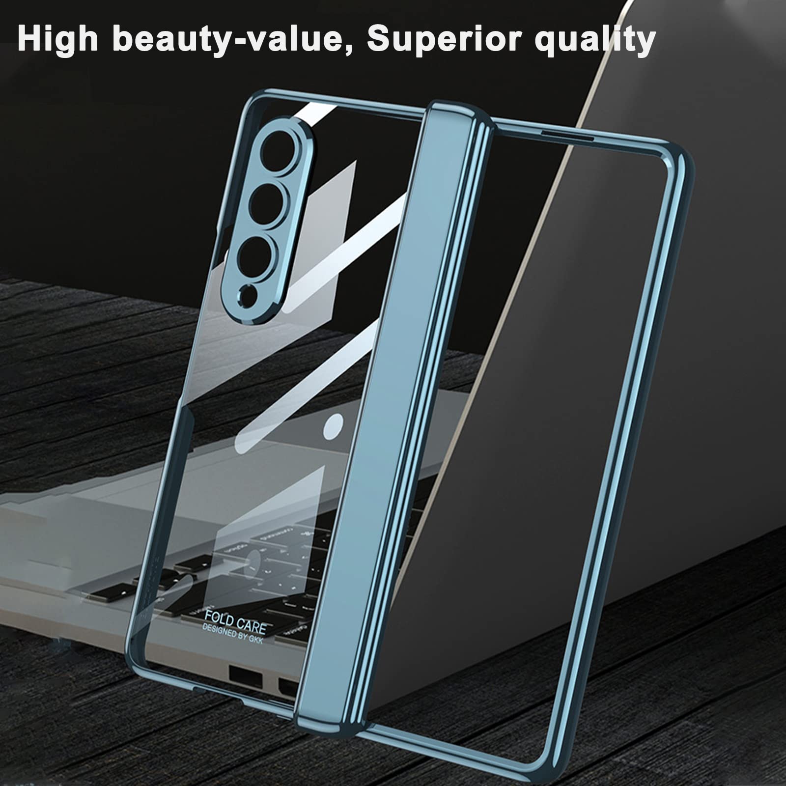 Ninki Compatible Samsung Galaxy Z Fold 4 Case Clear With Magnetic Hinge Protection,Luxury Transparent   Plating Pc Thin Phone Ca