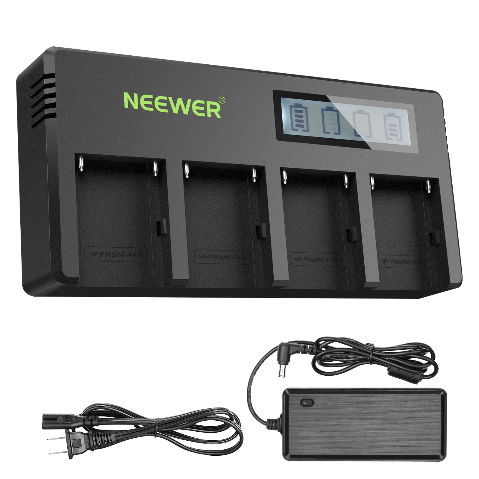 Neewer 4 Channel Np F Battery Charger With Lcd Screen & Power Adapter, Compatible With Sony Np F550 F570 F750 F770 F930 F950 F96