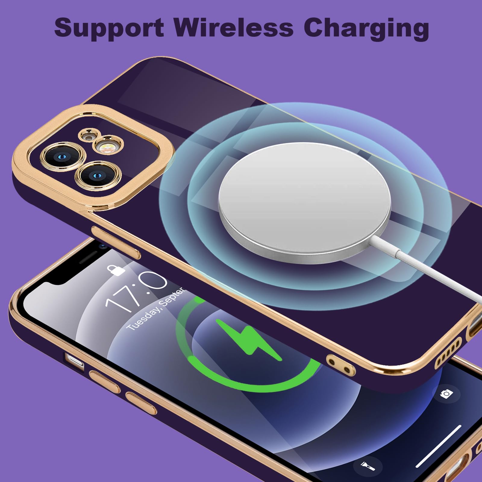 Lafunda Designed For Iphone 12 Case Cute, Luxury Plating Case For Women Girls Elegant Gold Edge Soft Tpu Bumper Cover With Camer