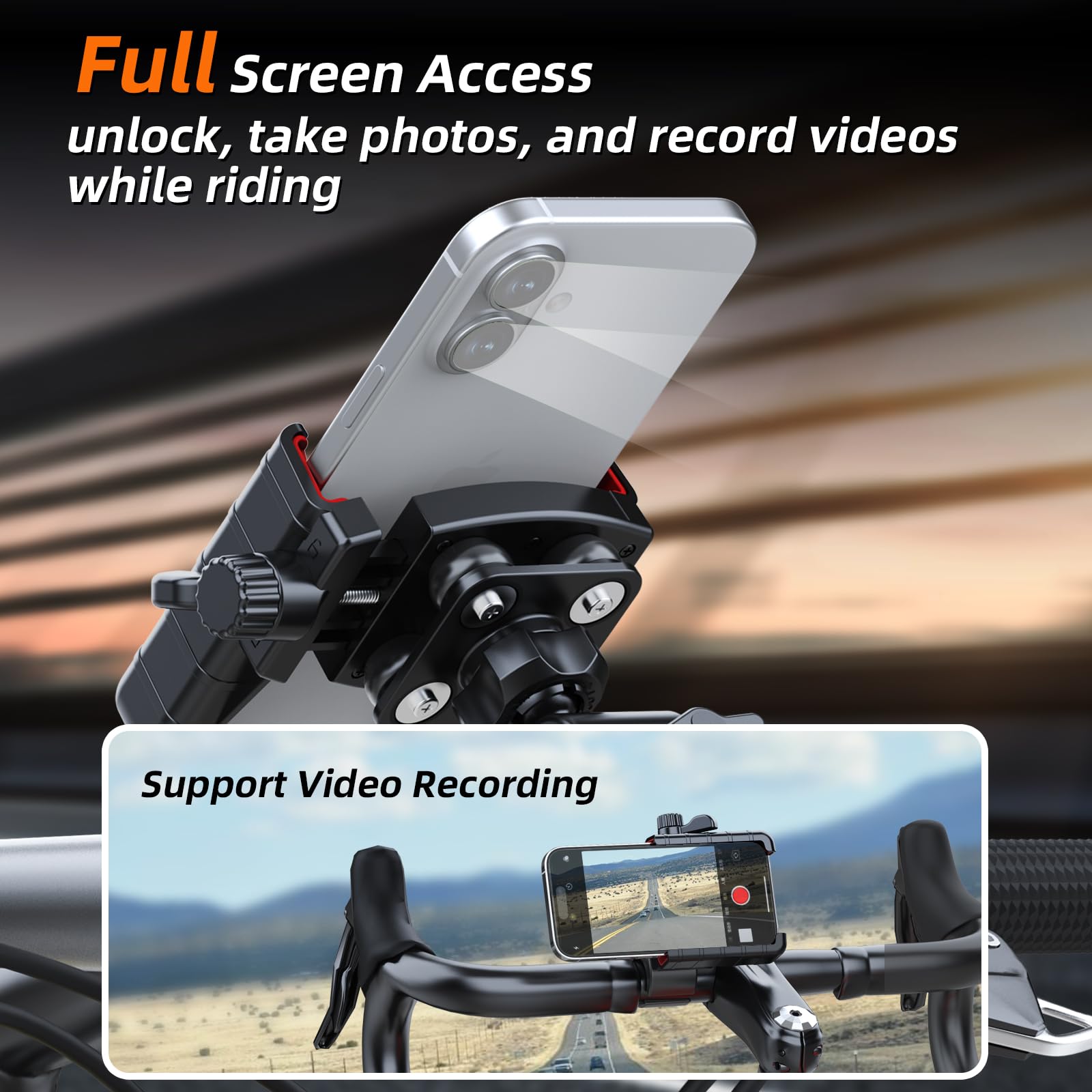 Marsrider 3Rd-Gen Anti Vibration Motorcycle Phone Mount Holder, Bike Handlebar Cell Phone Holder With High-Speed Safety Lock, El