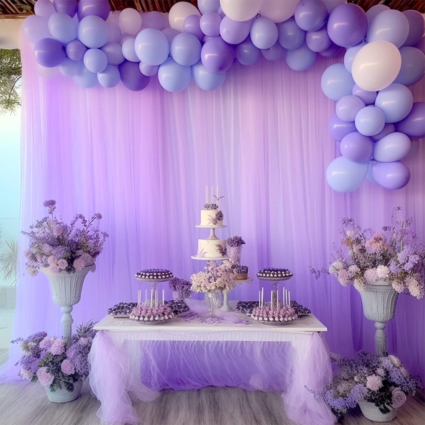 Lavender Tulle Backdrop Curtains For Parties Baby Shower Birthday Wedding 10Ft X 8Ft Sheer Backdrop Curtains For Butterfly Eleph