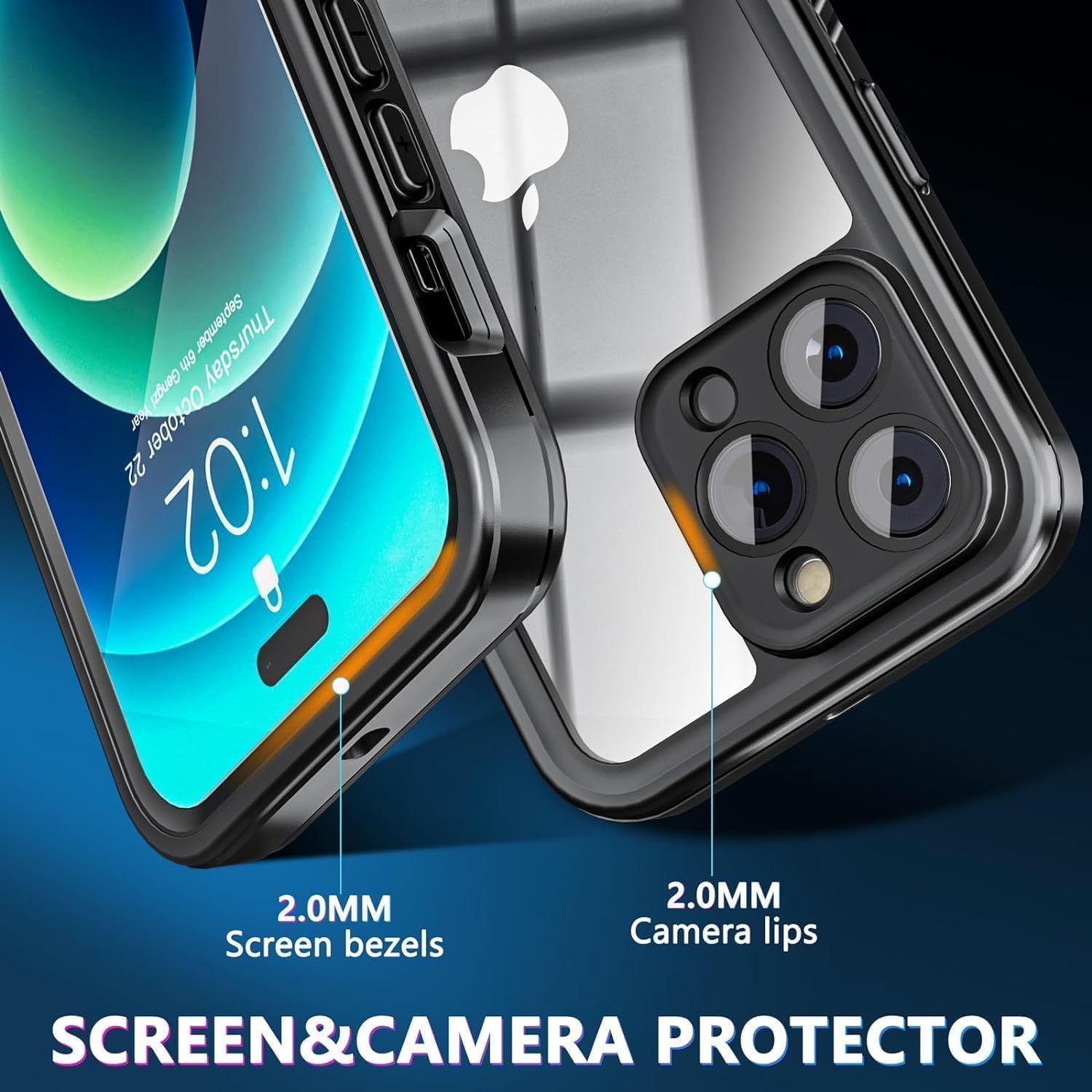 Moyac For Iphone 14 Pro Max Case. Ip68 Waterproof, Built-In Screen Protector & Glass Camera Protector, Full Body 360 Shockproof,