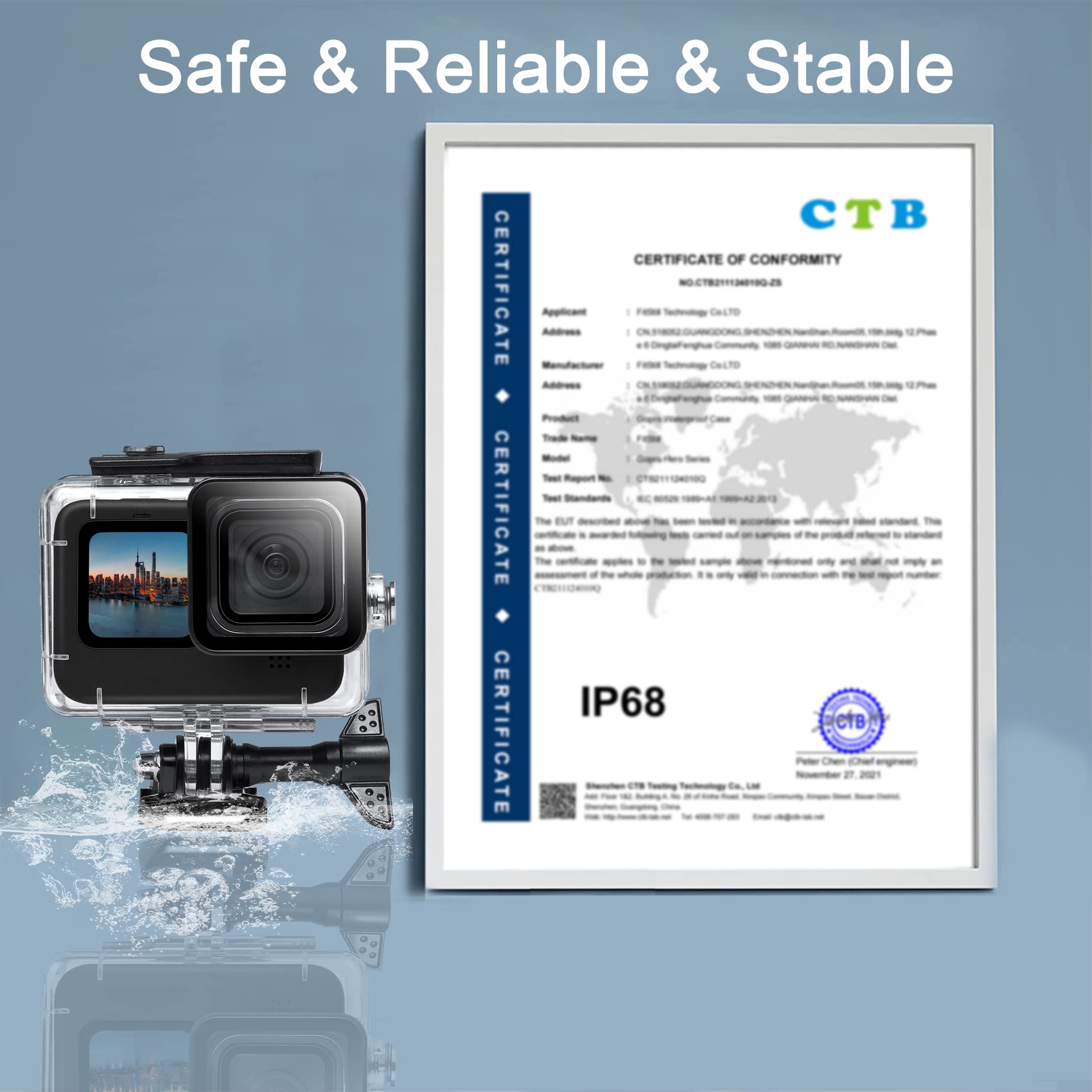 Fitstill 196Ft/60M Waterproof Case For Go Pro Hero 13/Hero12 Black/Hero11 Black/Hero10 Black/Hero9 Black,Protective Underwater D