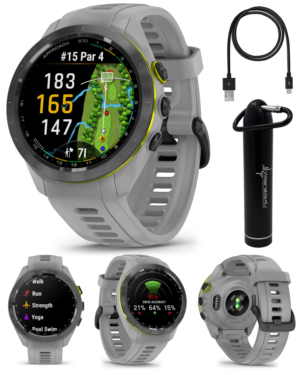 Wearable4U - Garmin Approach S70: Ceramic 42 mm Golf Smartwatch|1.2 AMOLED Display Up to 10 Days Battery Life, Multisport High-P
