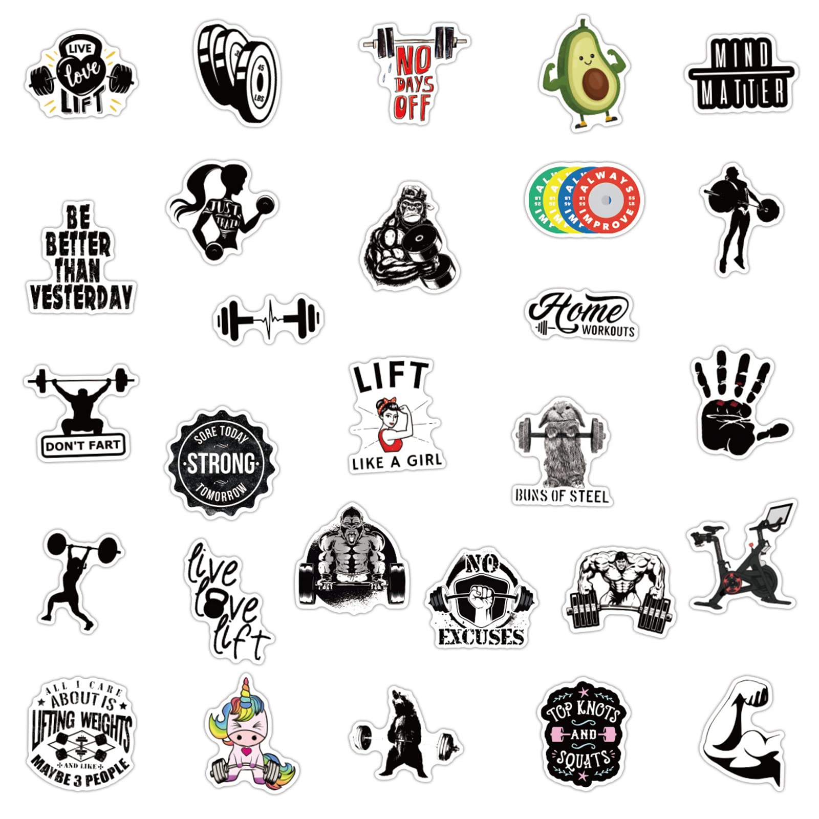 Gym Stickers 50Pcs Fitness Stickers,Fitness Planner Stickers,Workout Decals For Laptops Hydro Flasks Water Bottles Luggage (Work